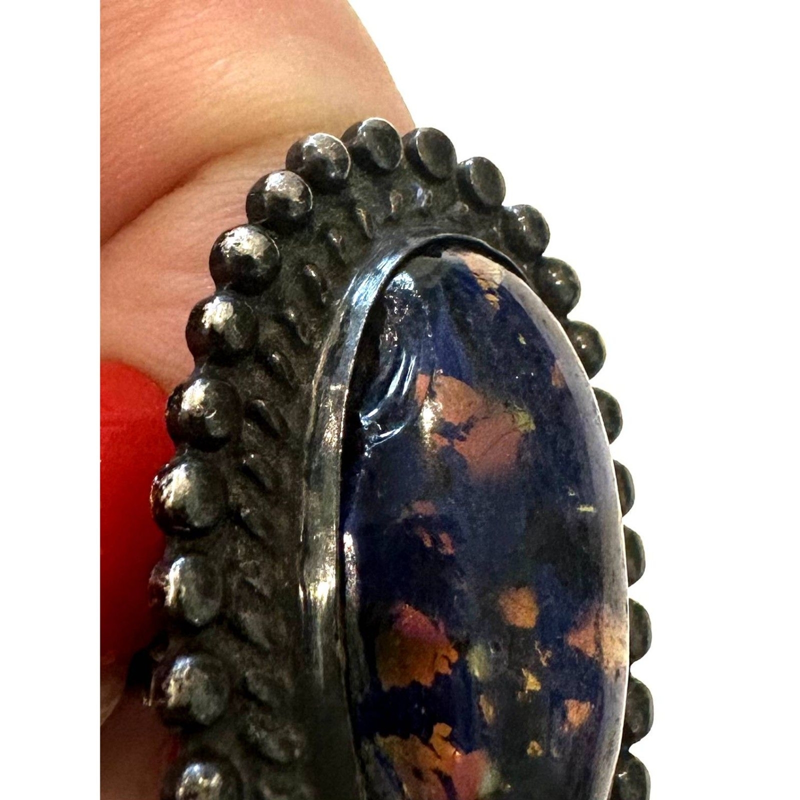 Vintage Mexico Dichroic Glass Sterling Silver Ring Foil Art