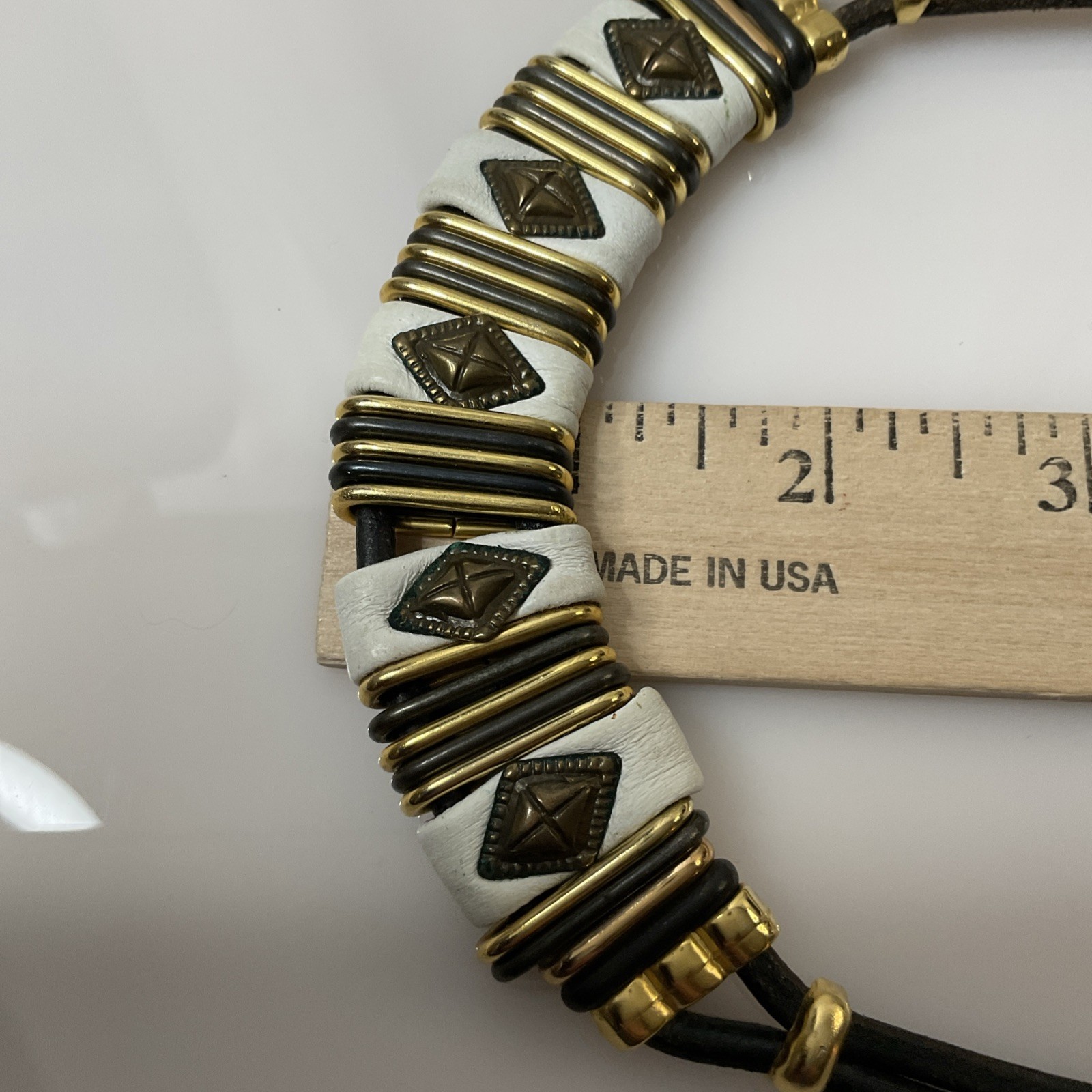 Artisan Vintage Choker Black Leather Cord Mixed Metals Design Necklace