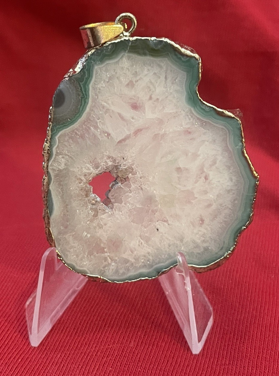 White And Green Sliced Geode Agate Pendant Setting-Handmade (6)