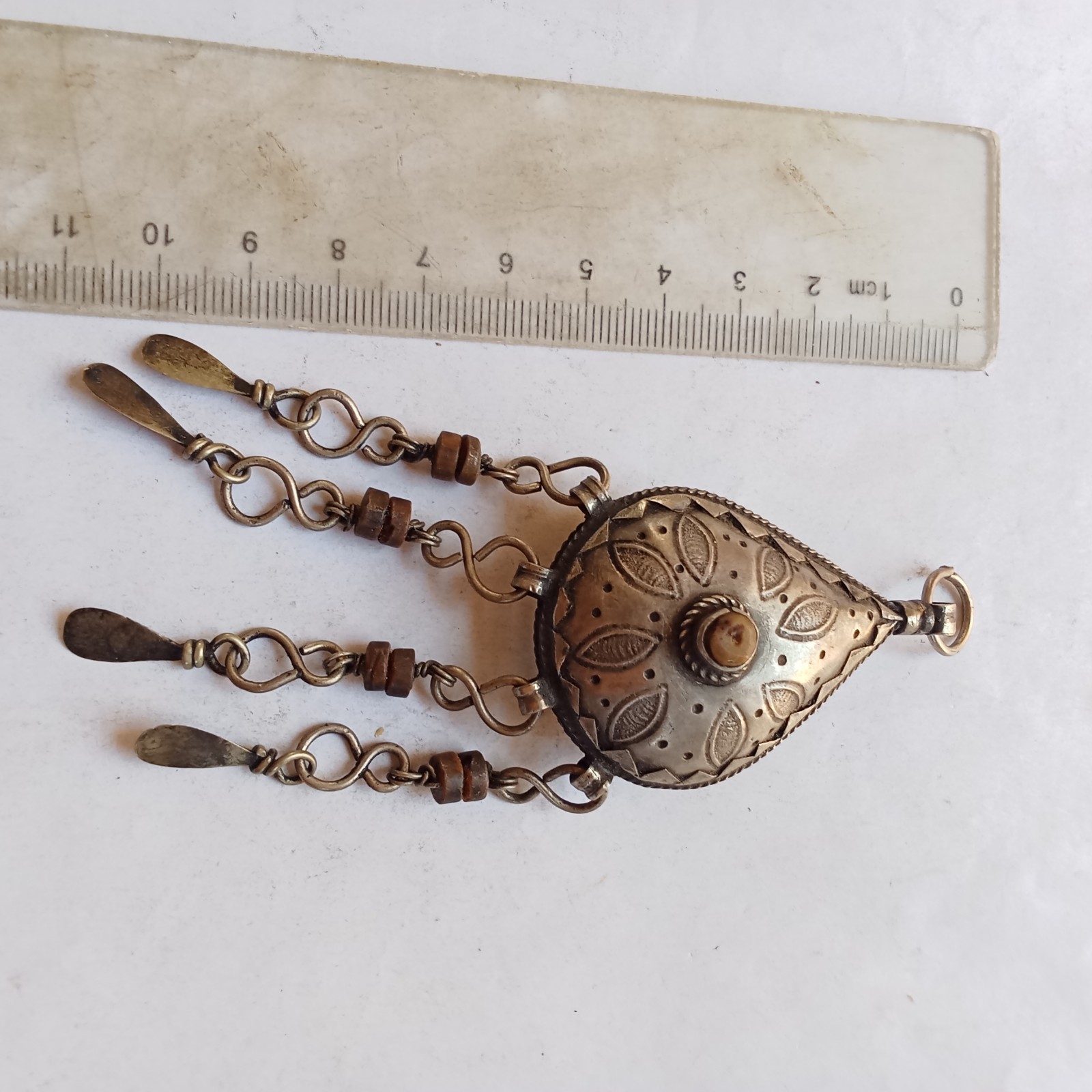Antique Silver Tone Bedouin Prayer Box Necklace Dangle Bells
