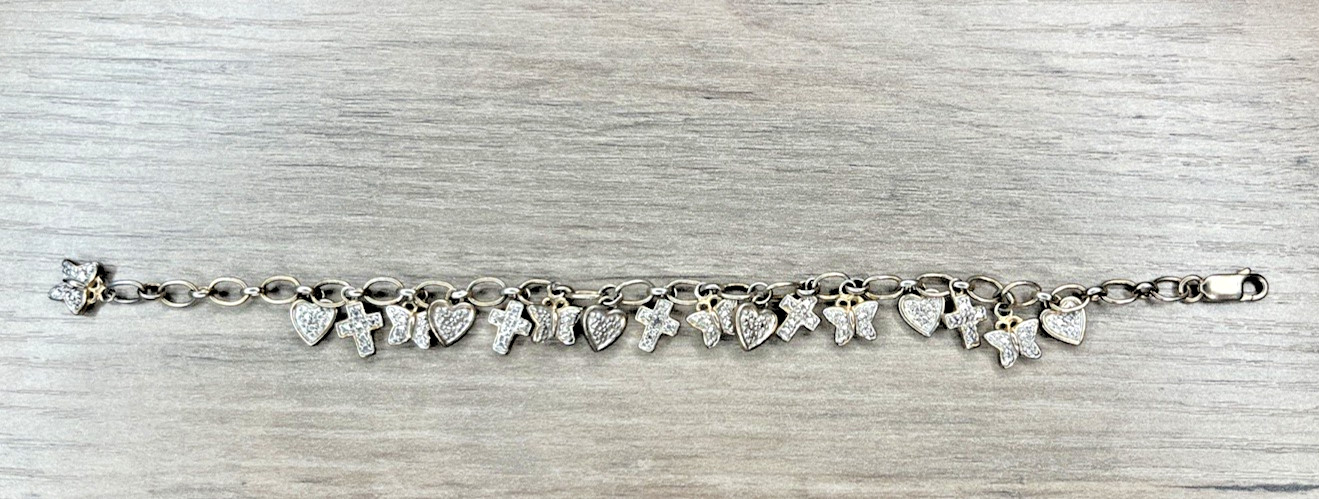 Sterling 925 Gold Wash Delicate Charm Bracelet Cross Heart Butterfly Ross Simons