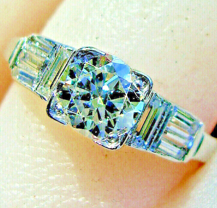 Original EARTH MINED DIAMOND Art Deco Engagement Ring SOLID PLATINUM Solitaire