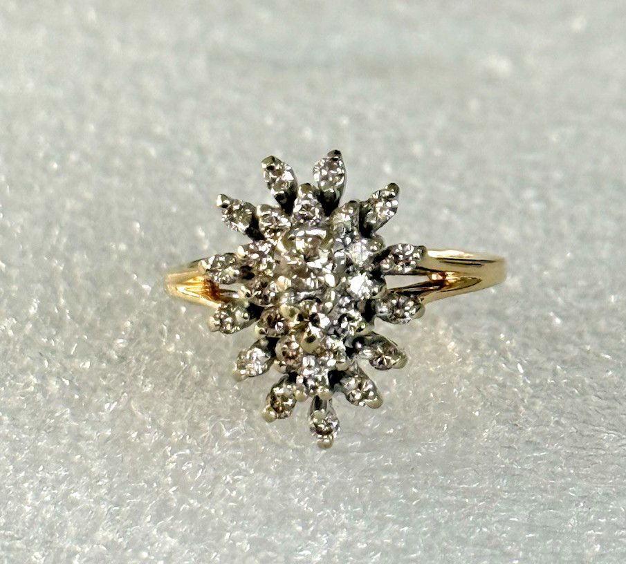 Vintage 0.45ct Champagne Diamond Pear-shaped Cluster 14K Yellow /White Gold Ring
