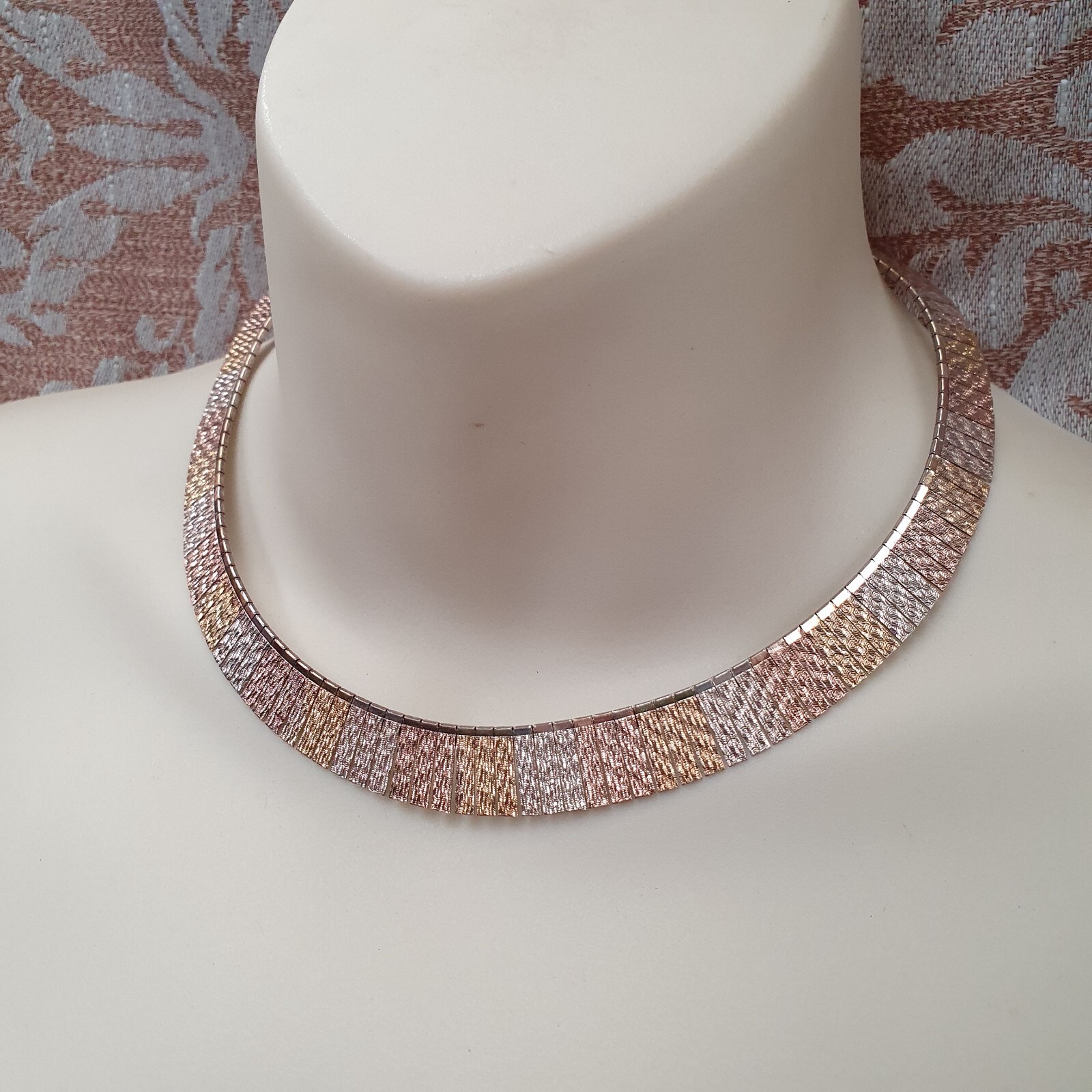 Vintage 3 toned sterling silver, rose and yellow gold plated collar necklace