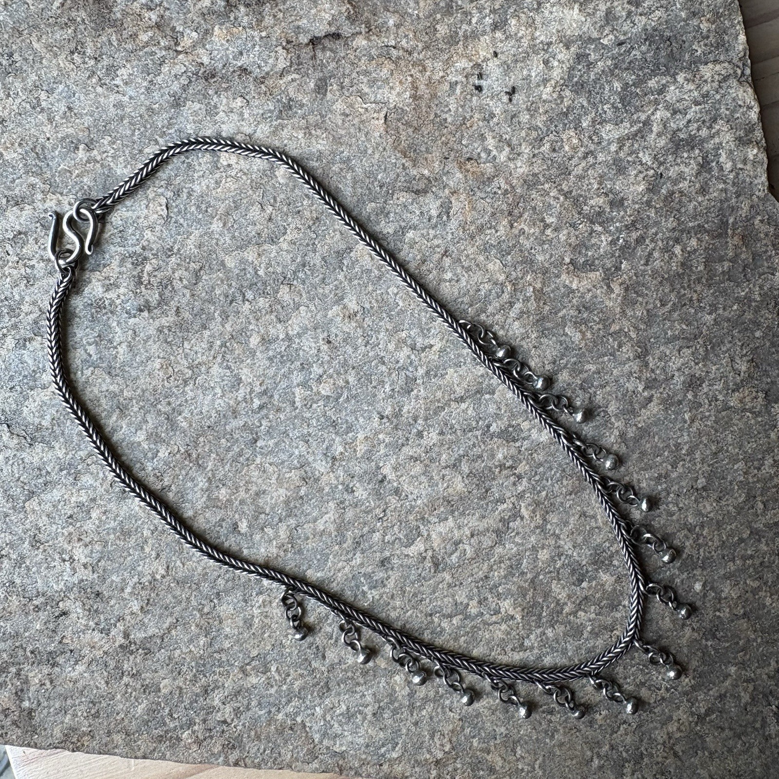 Vintage Sterling Silver 925 Fringe Ball Dangle Wheat Chain Necklace 16” – 23g