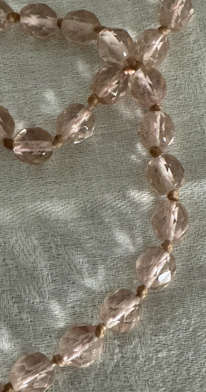 Vintage 30’s No Clasp Hand Knotted Art Deco Pink Crystal Necklace
