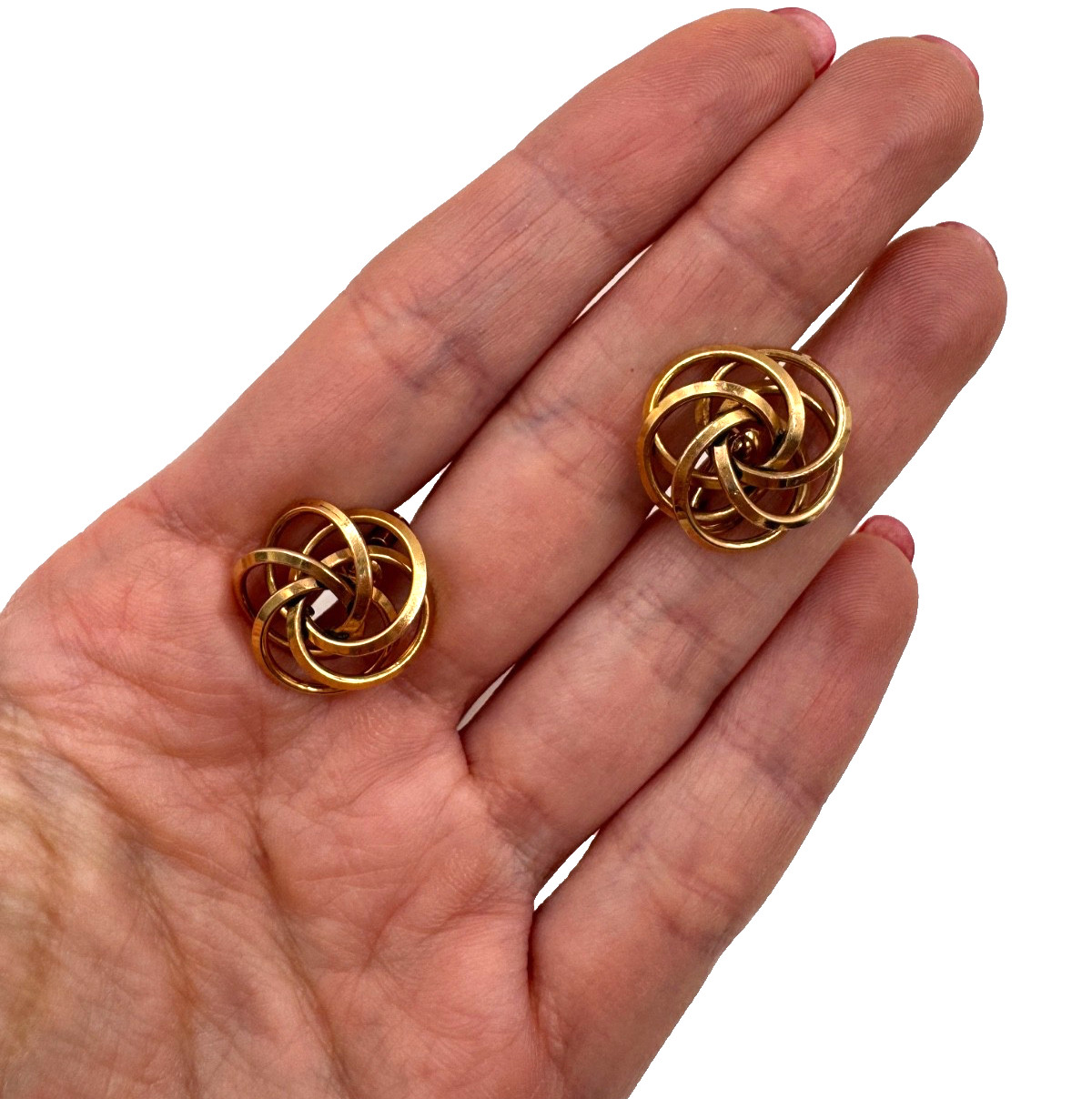 VICTORIAN TRUE LOVERS ENDLESS KNOT YELLOW GOLD FILLED 12K EARRINGS SCREW BACK 1″