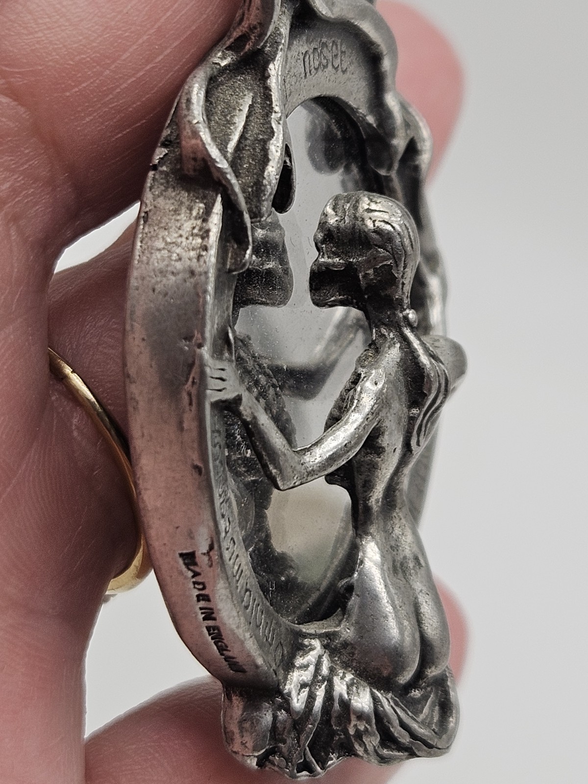 Vintage Alchemy Gothic Speculum Scull Lady Mirrored Pendant Necklace Pewter