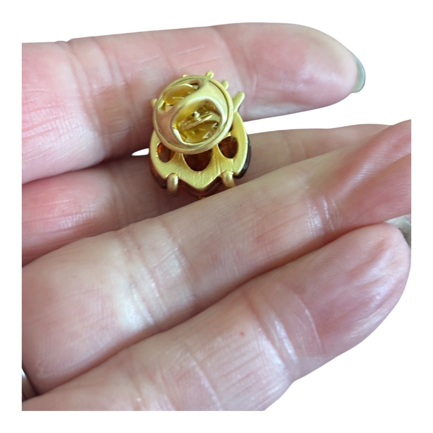 Honey Amber Ladybug Brooch & Pin Set Lucite Beetle Bug 80s Gold Tone
