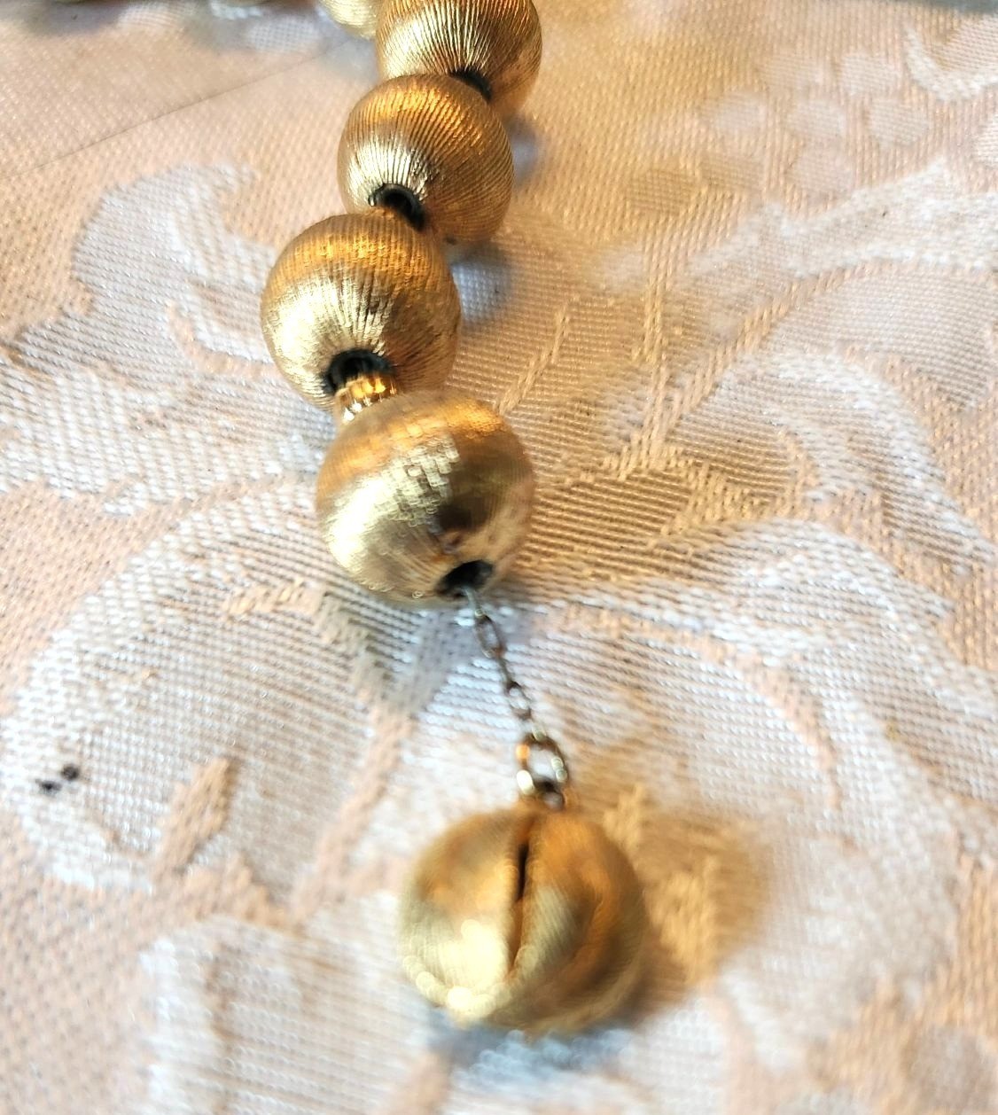 Vintage Gold Glass Bead Necklace Textured Finish Business Casual or Evening