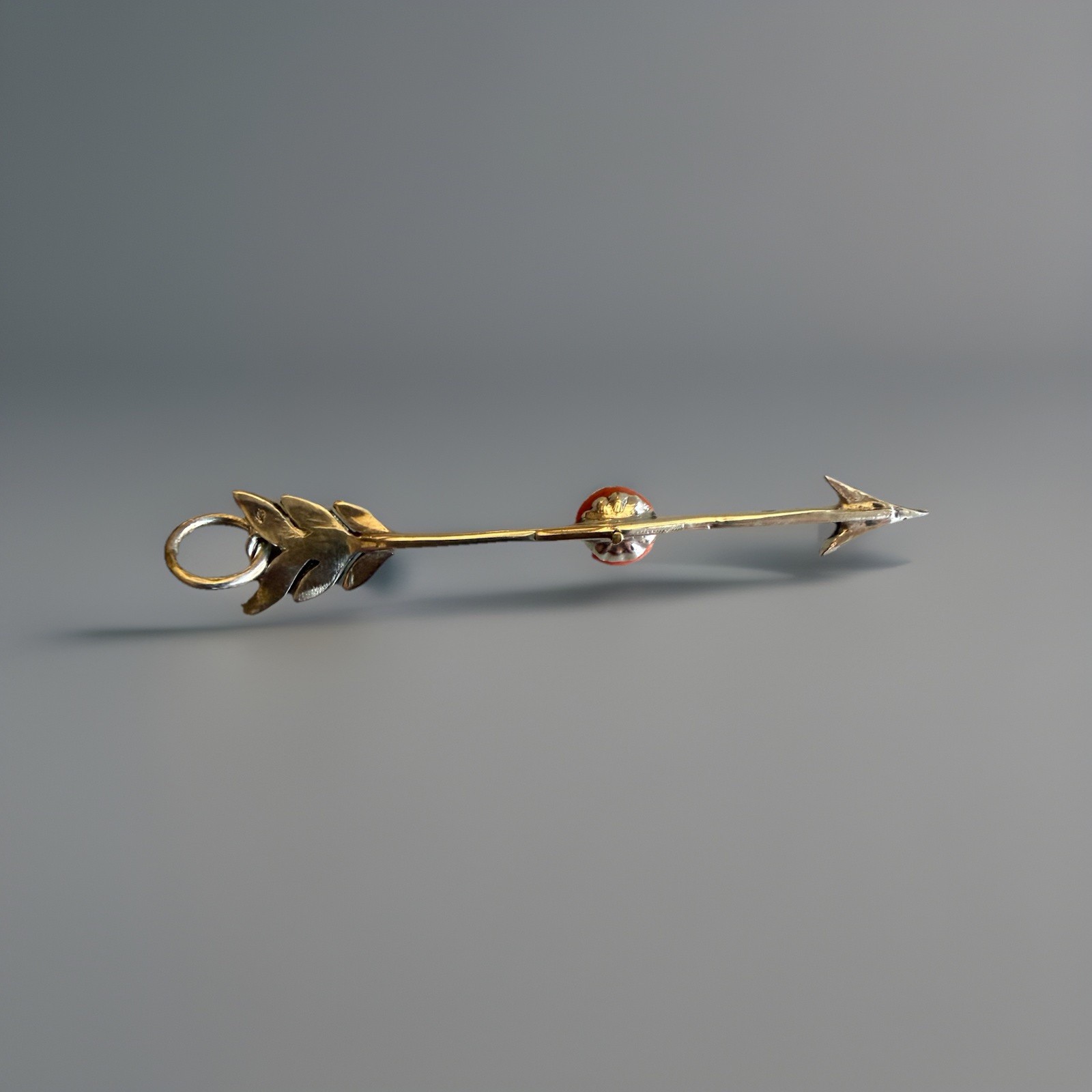 Antique French 800 Silver, Coral & Marcasite Arrow Pendant, C1900