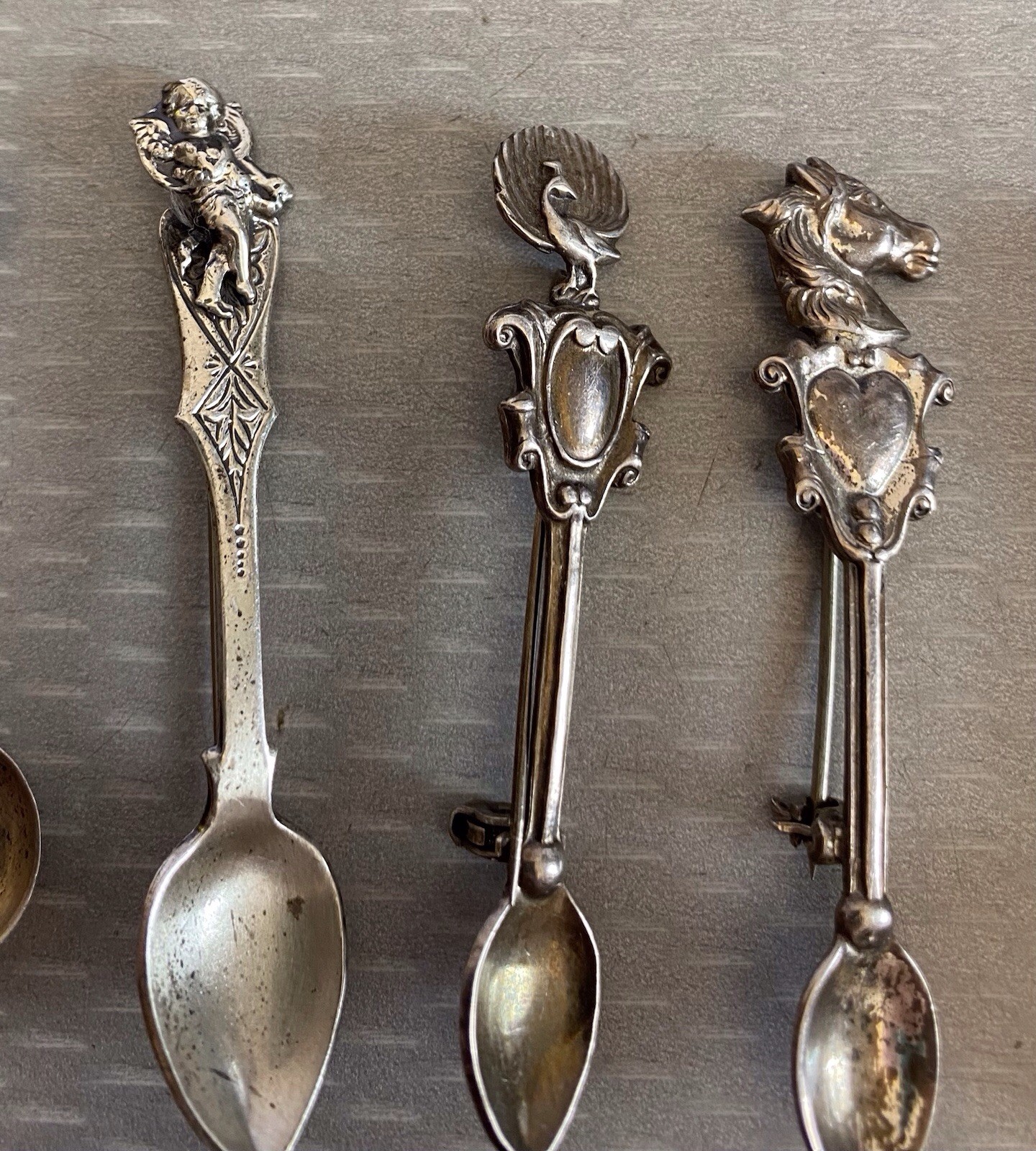 Estate Collection Sterling Silver Spoon Brooch Lot 12 Souvenir USN Yellowstone