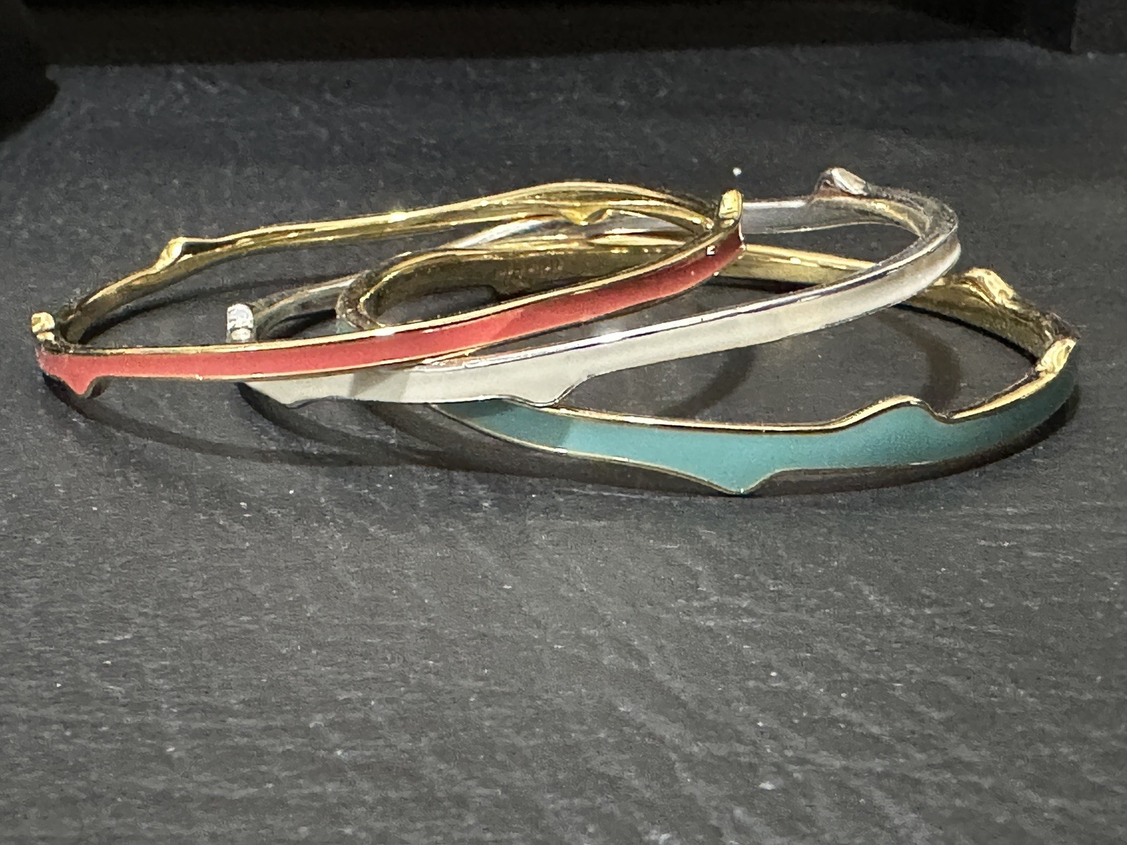 Stella & Dot Enamel BangleSet of 3 Bracelet Gold Tone Blue White Pink