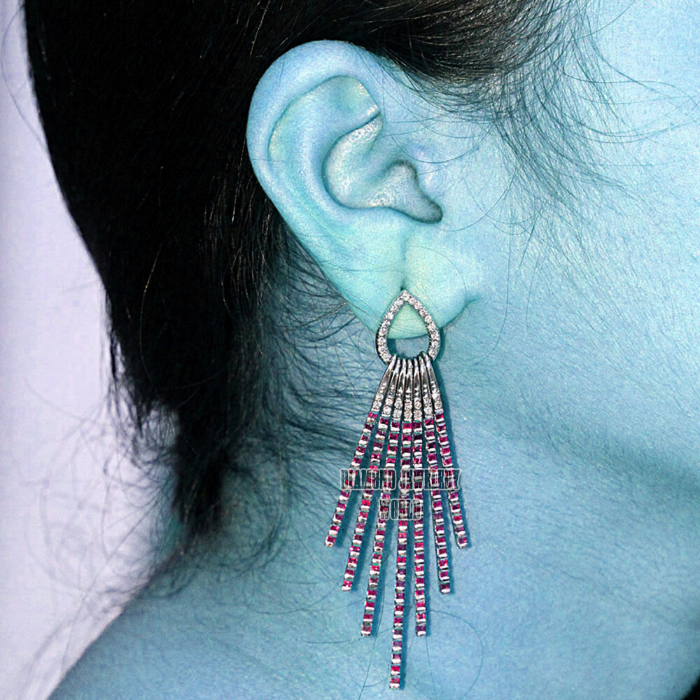 1.13ctw Rose Cut Diamond Ruby Studded Silver Victorian Gorgeous Earring Jewelry