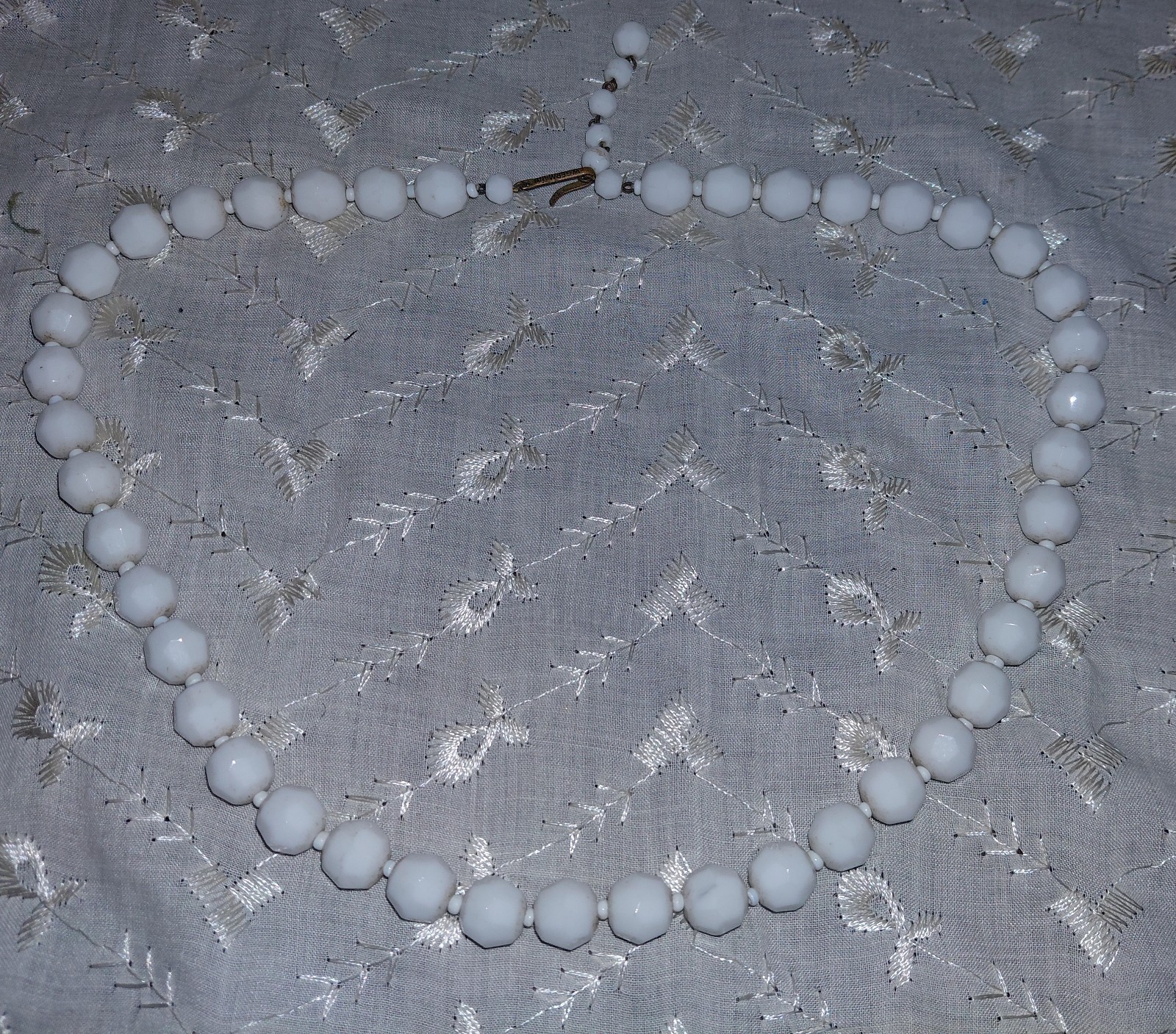 1950’s Faceted Milk Glass Bead Necklace – Made in West Germany – 23.5″