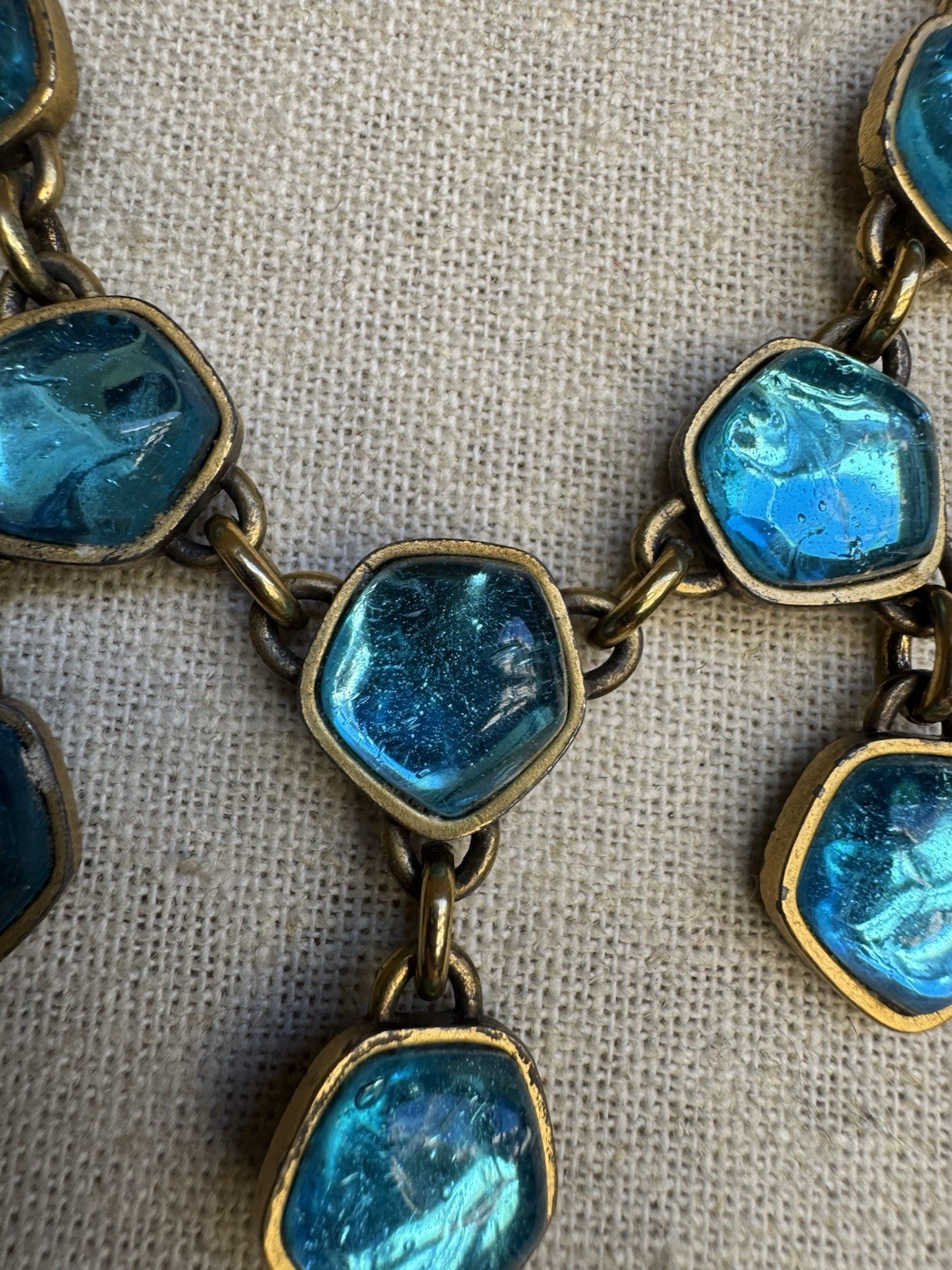 Vintage YSL Yves Saint Lauren Turquoise Blue Cabochon Chain Dangle Necklace 16”