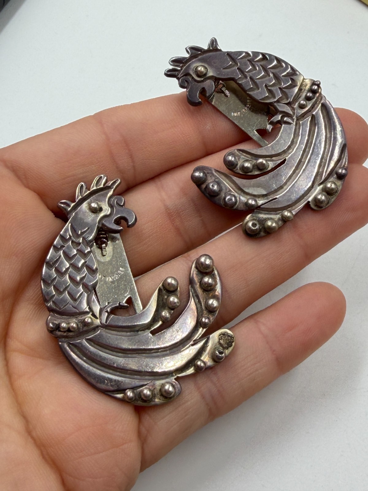 Vintage Dress Clip Bird 980 Silver Los Castillos Pair Taxco Z68