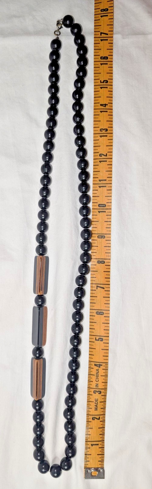 Vintage Lucite and Wood Statement Beaded Necklace Black Brown Laminated Triangle