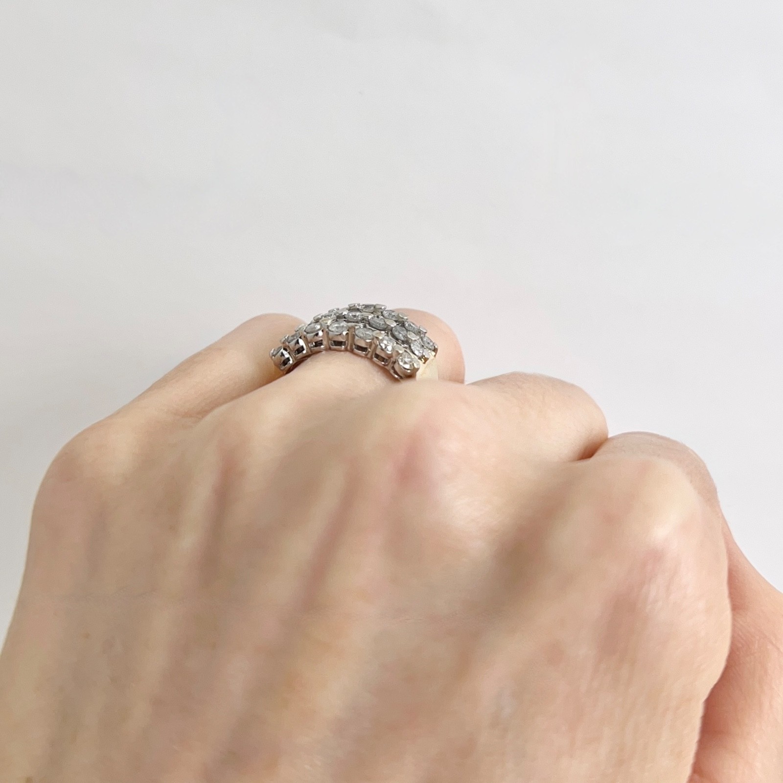 Vintage Wide Two-Tone Multishape Diamond Ring 14K White Yellow Gold, 8.88 Grams