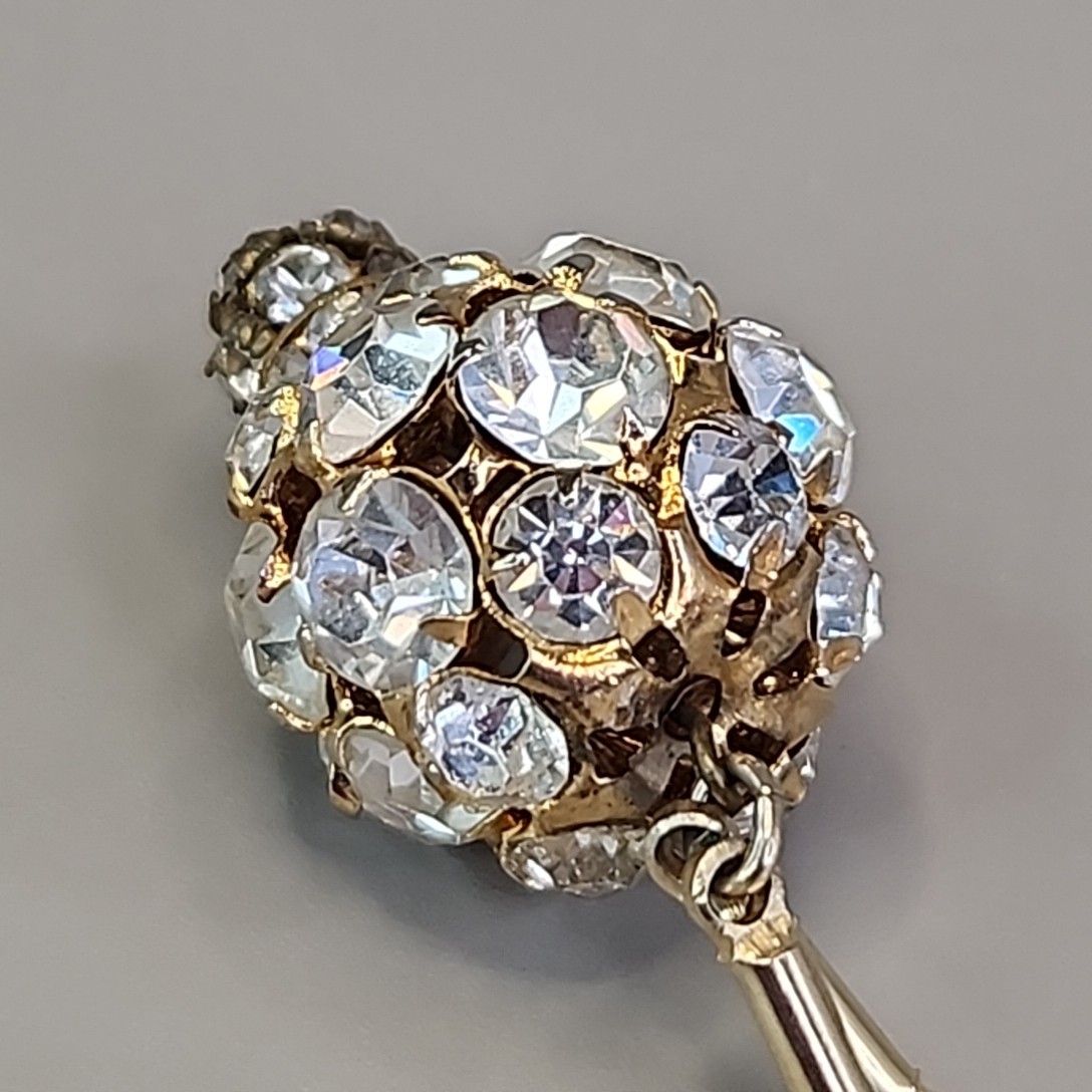 Vintage Rhinestone Ball Necklace Gold Tone Bar Link Chain 19″