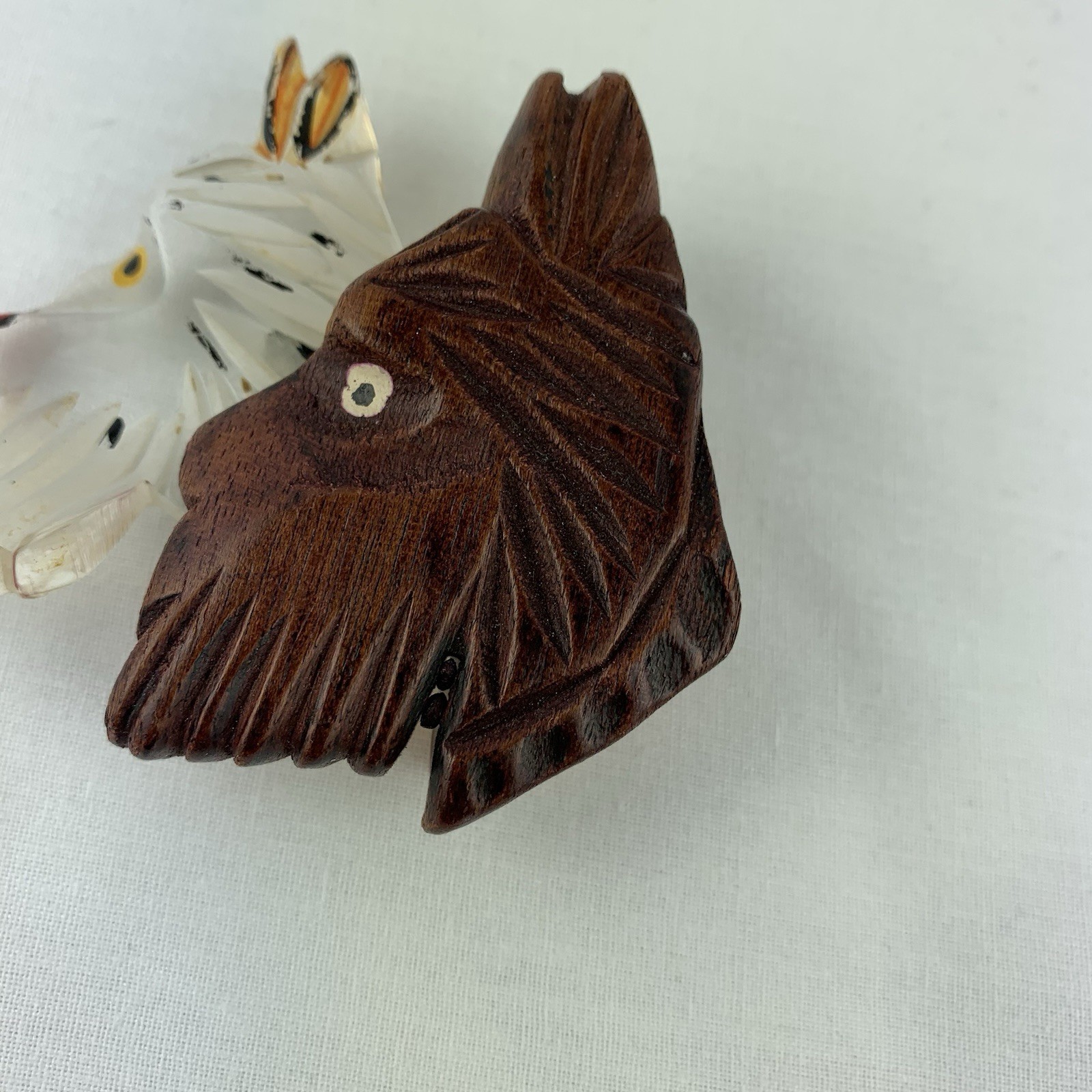 Vintage Hand Carved Lucite And Wood Scottie Dog Terrier Brooch