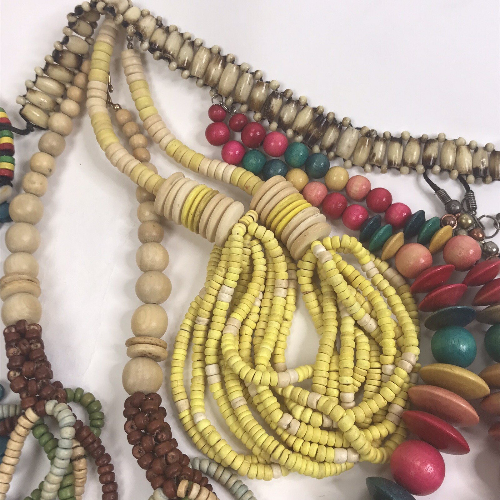 Vintage Lot Tribal Boho Jewelry wood beads metal mod boho statement 1 lb