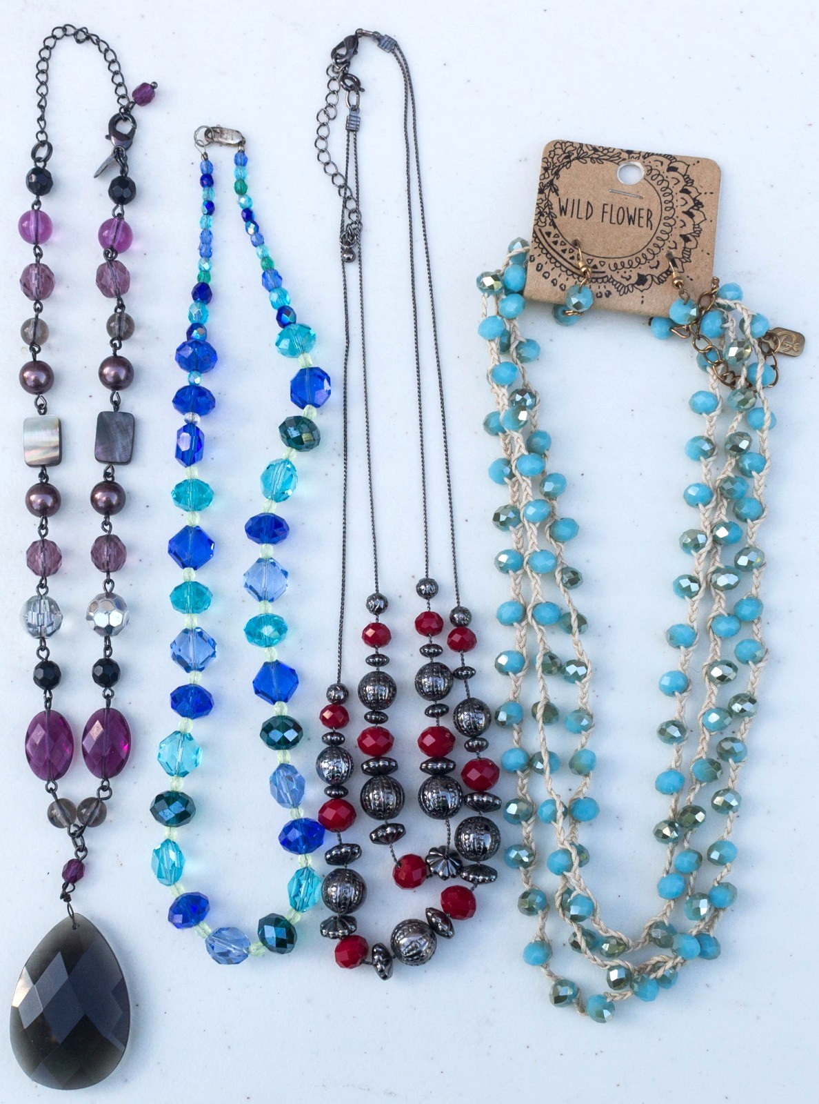 Vintage to Now Lot of 4 Crystal Beaded Necklaces – 1 with Earrings & 2 signed