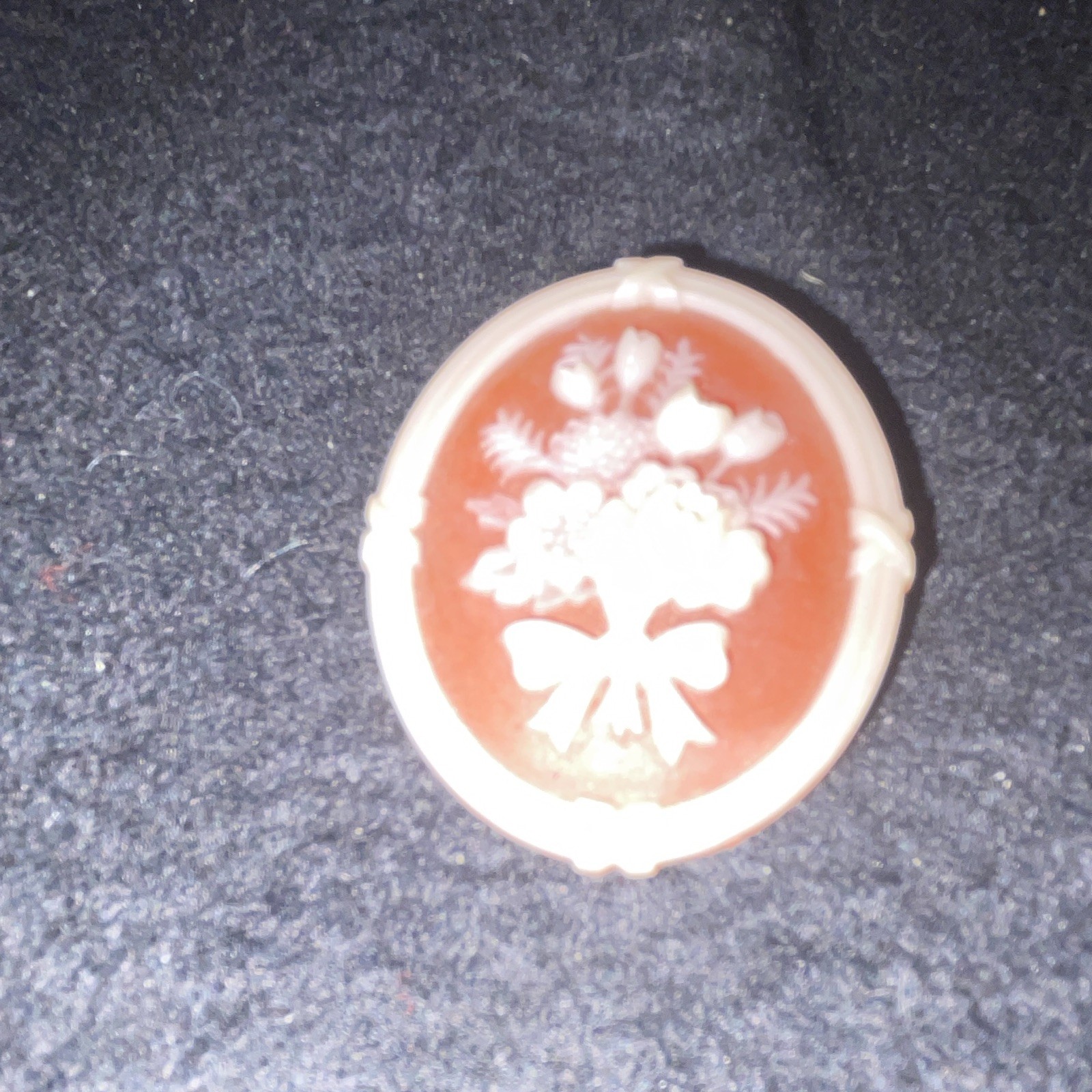 Oval Cameo-Style Floral Brooch Pin – Orange & White, Flowers & Plants