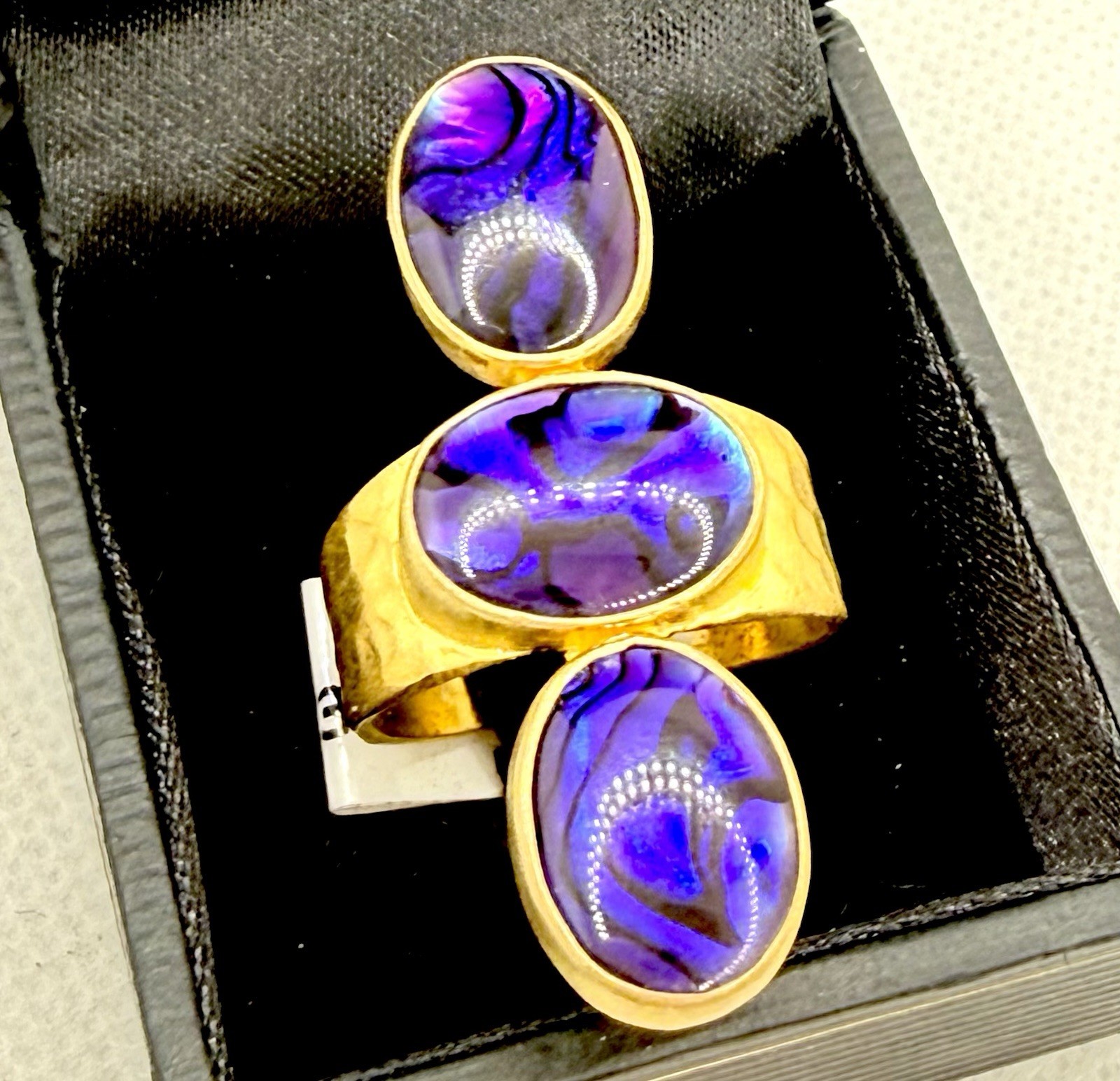 Gold Sterling Silver Ring Blue Purple Gemstone Large Statement Boho Sz 10