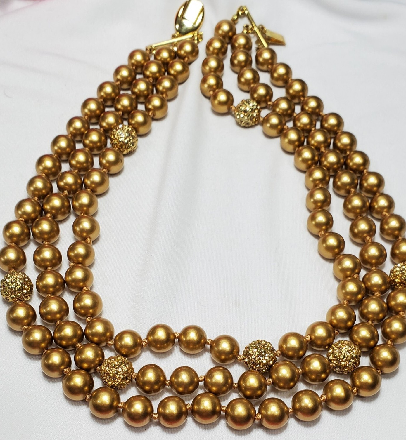 Vintage Gold Yellow Signed Multi Stranded Bead Necklace 18″