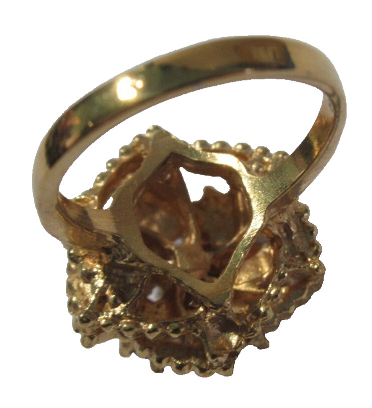 FAUX OPAL RING GOLD TONE ‘BEADED’ METAL SIZE 5.25