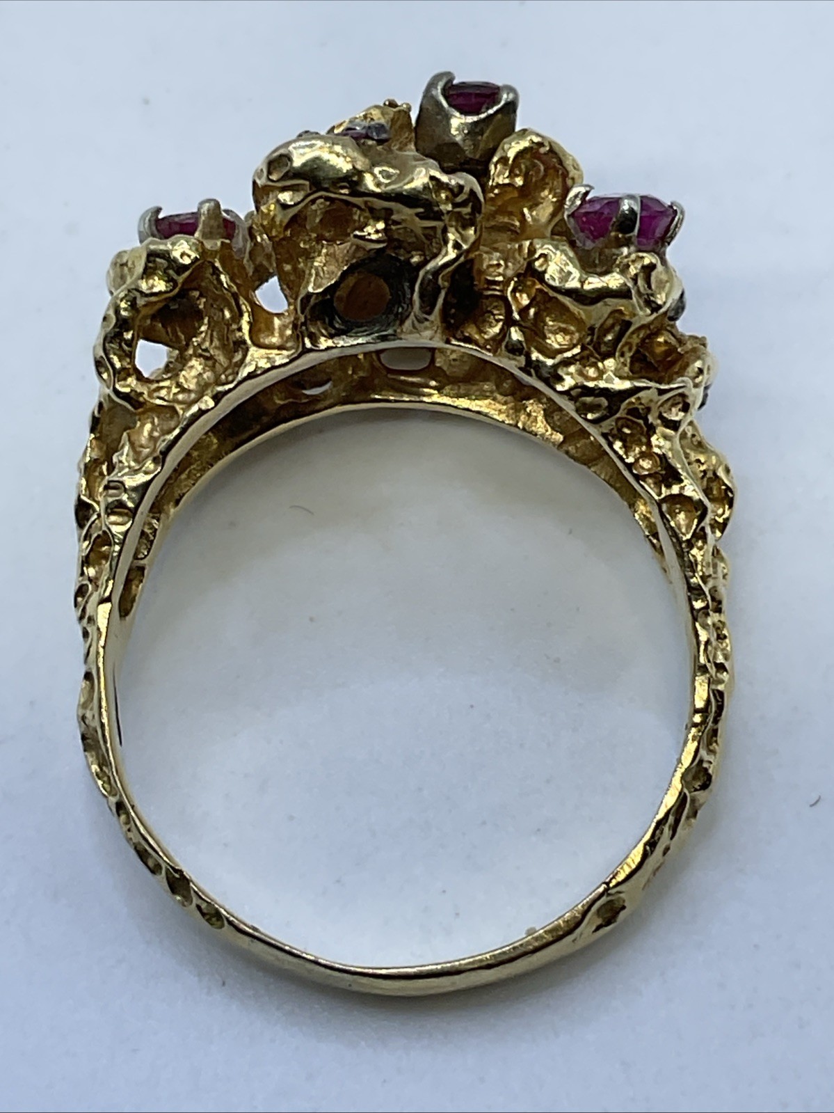 BEAUTIFUL Ladies Ring Solid 17K Yellow Gold Diamond & Ruby VINTAGE HANDMADE10.3g