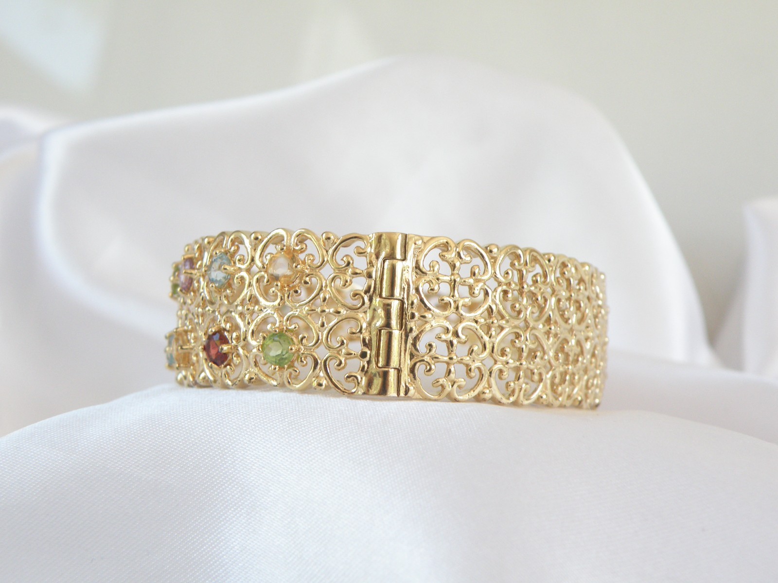 Sterling Silver 925 Gold on Natural Gemstone Statement Bracelet