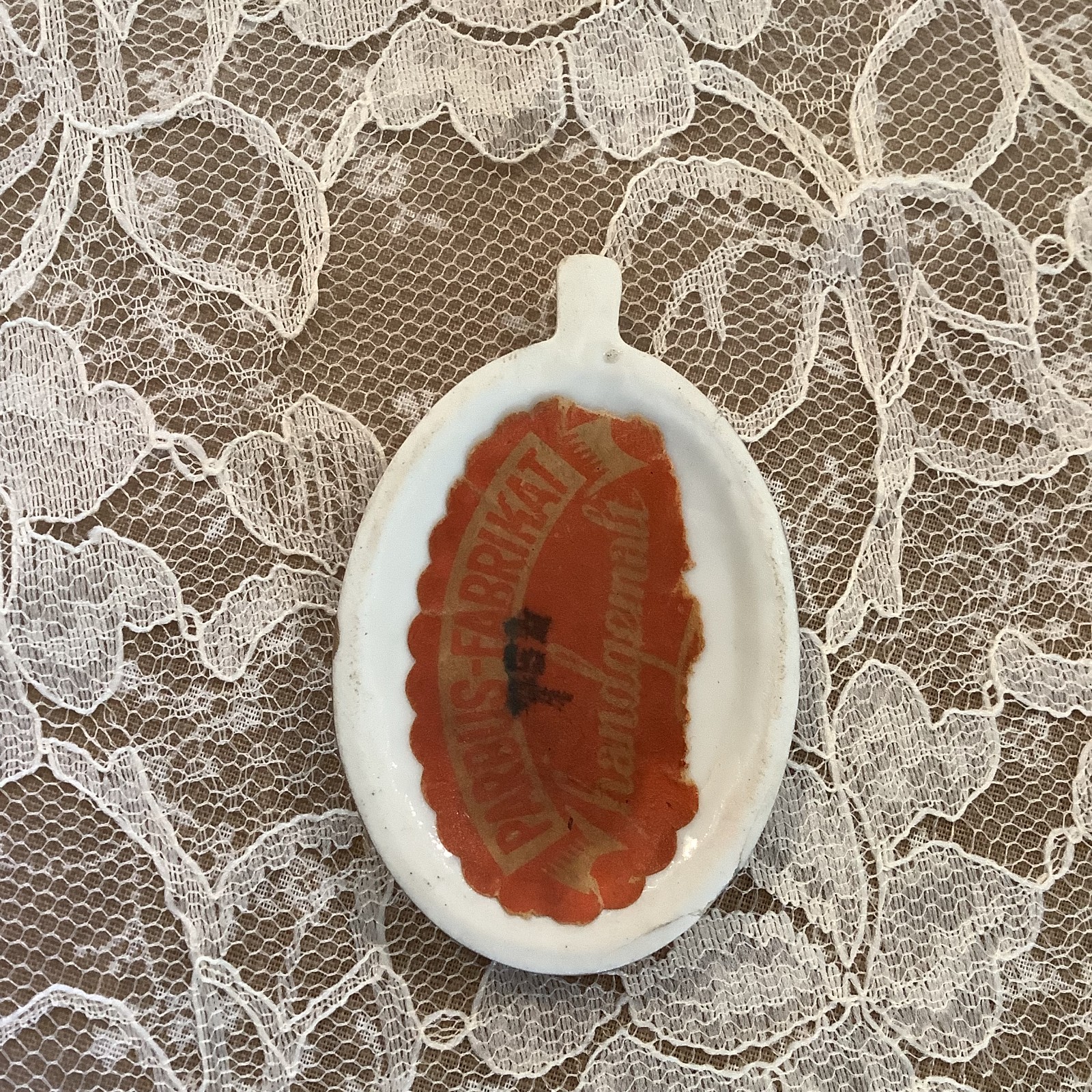 white black floral hand painted large porcelain vintage pendant 2.5″ victorian