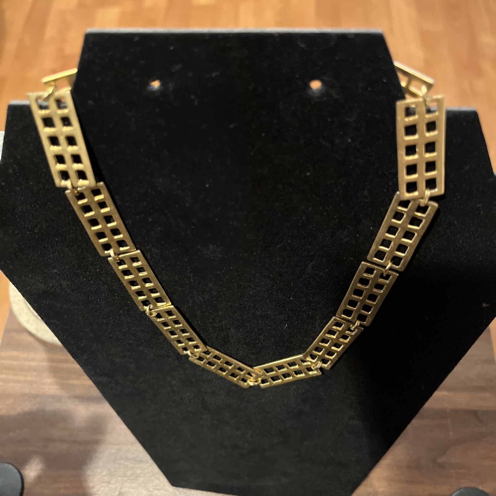 VTG Crown Trifari Jewelry gold tone panel necklace geometric design matte finish