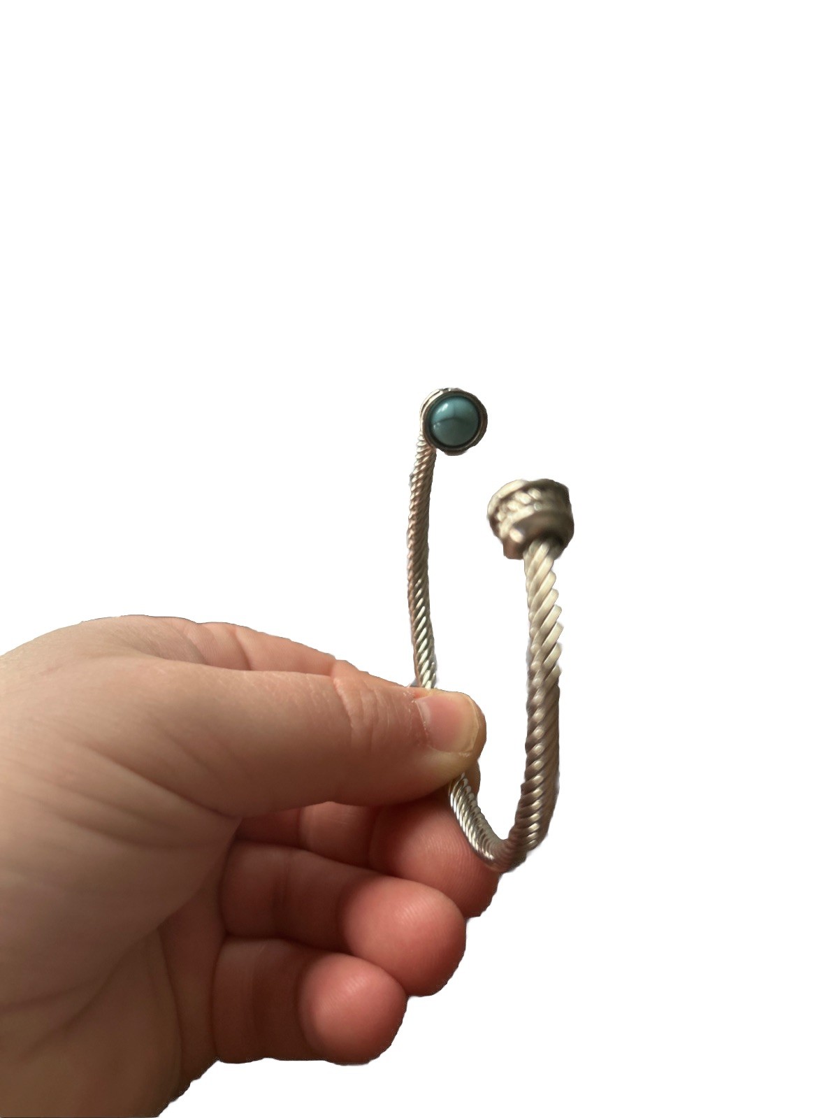 Vintage Silver Twist Rope Bracelet with Turquoise Stone Adjustable