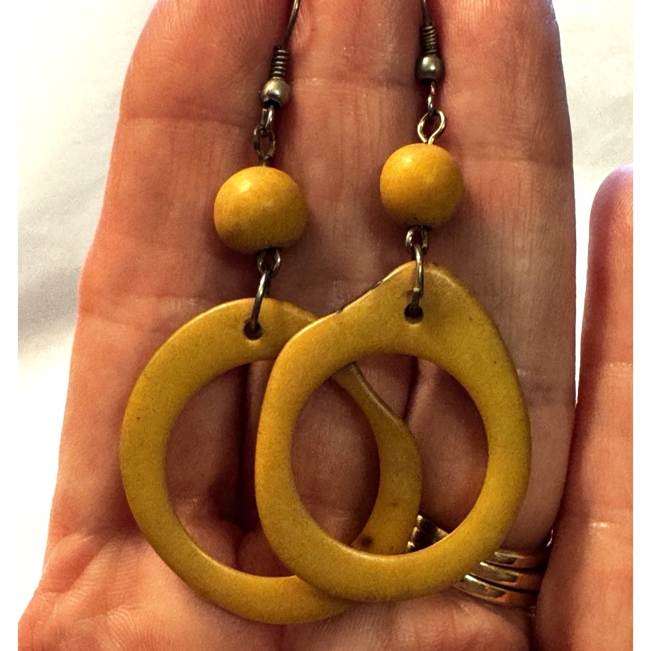 Wood Like Round Dangle Drop Circle Earrings Boho Chic Minimalist Earthy Fairy