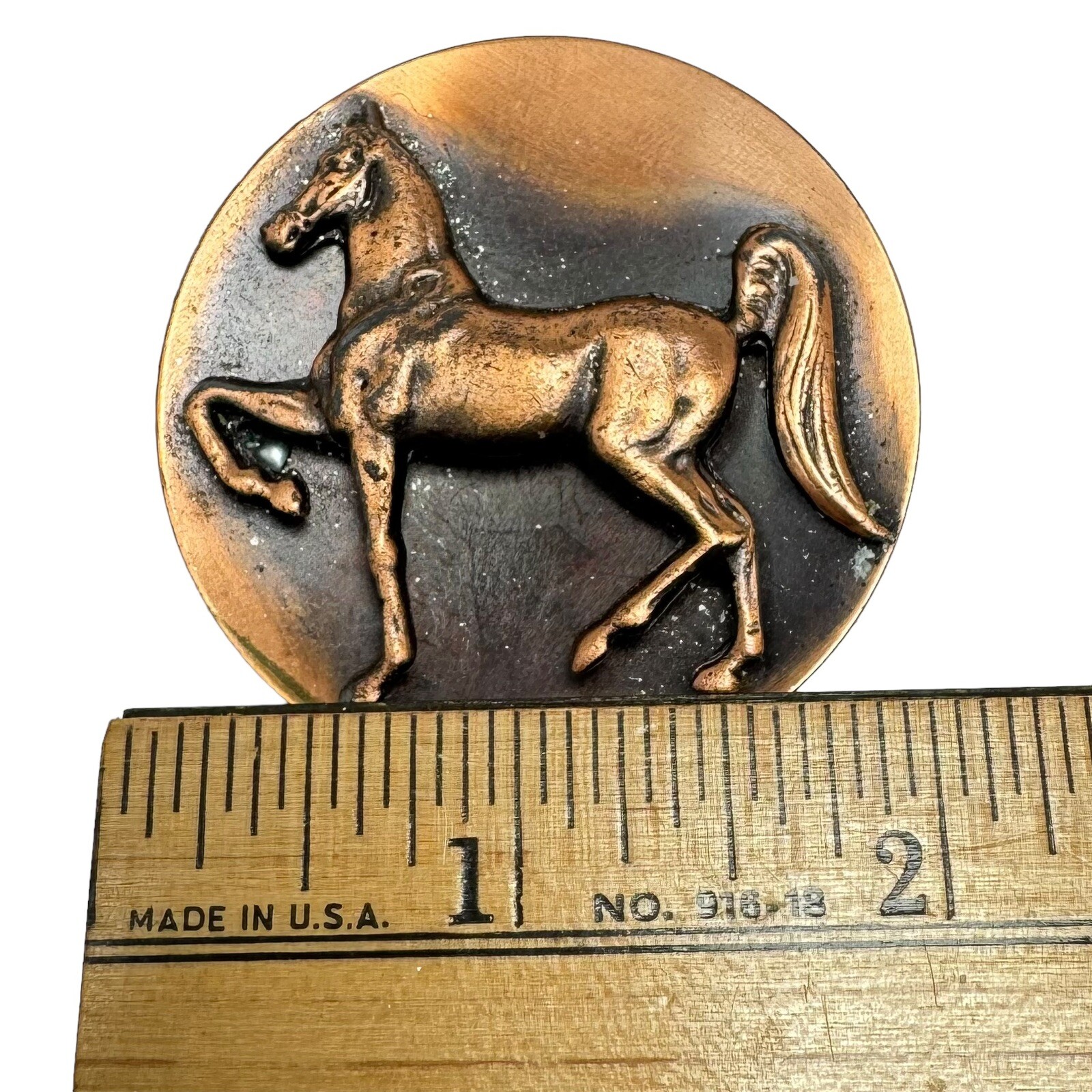 Vintage Copper Horse Equestrian Round Brooch
