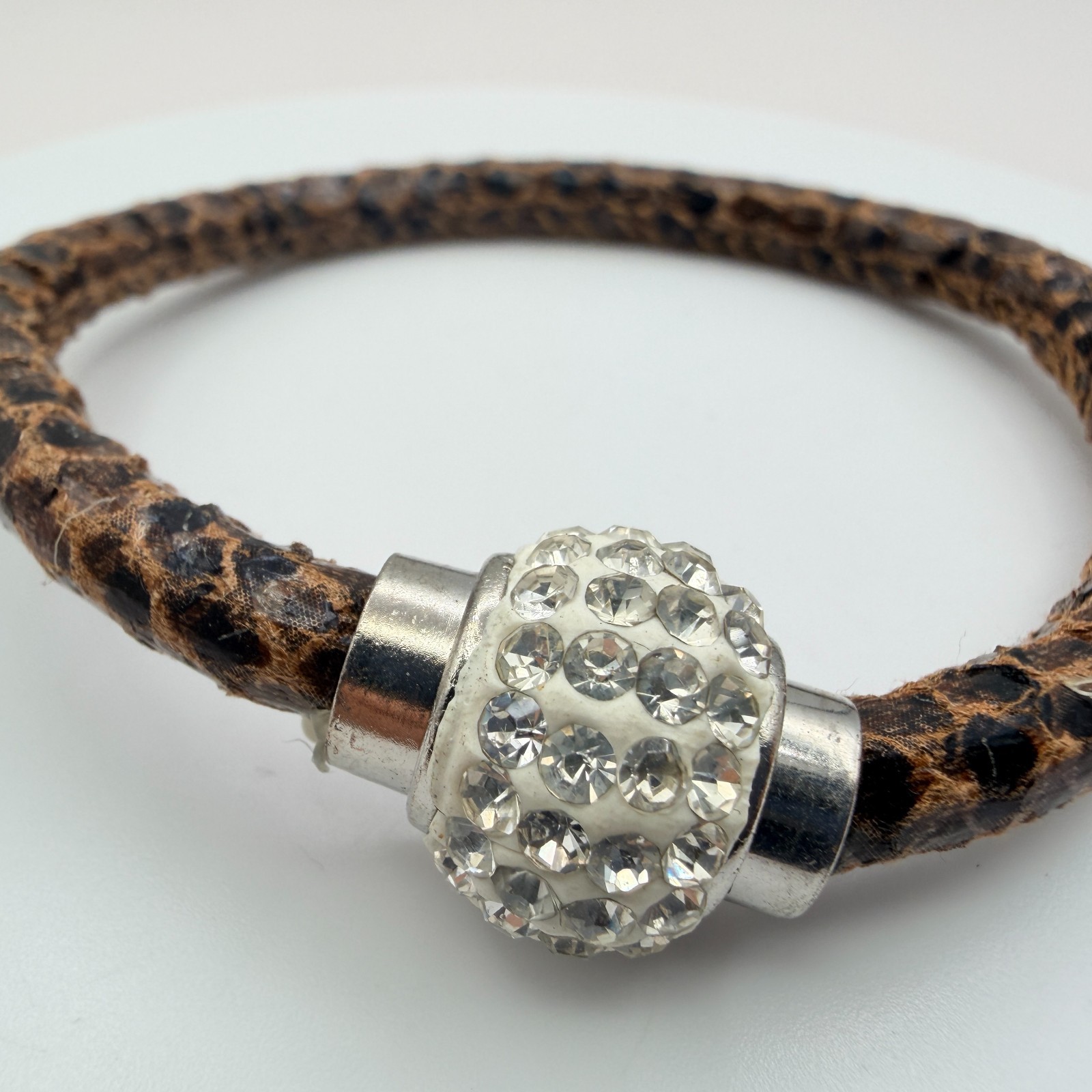 Vintage Y2K Leopard Print Faux Leather Rhinestone Bracelet Women’s Jewelry