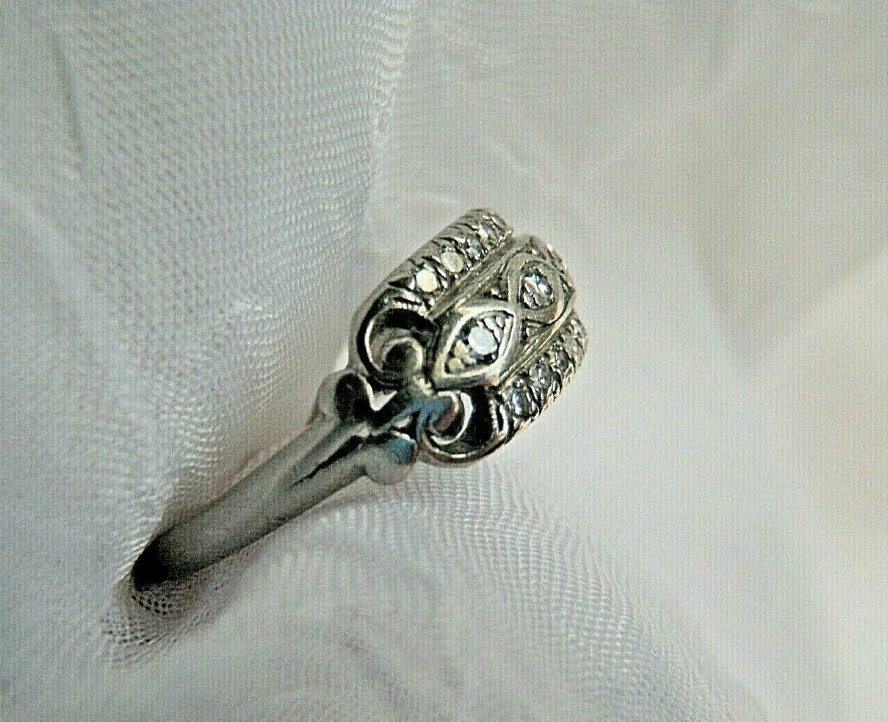 LOVELY RARE DECO ANTIQUE PLATINUM DIAMOND WEDDING BAND RIGHT HAND RING SZ 6.5
