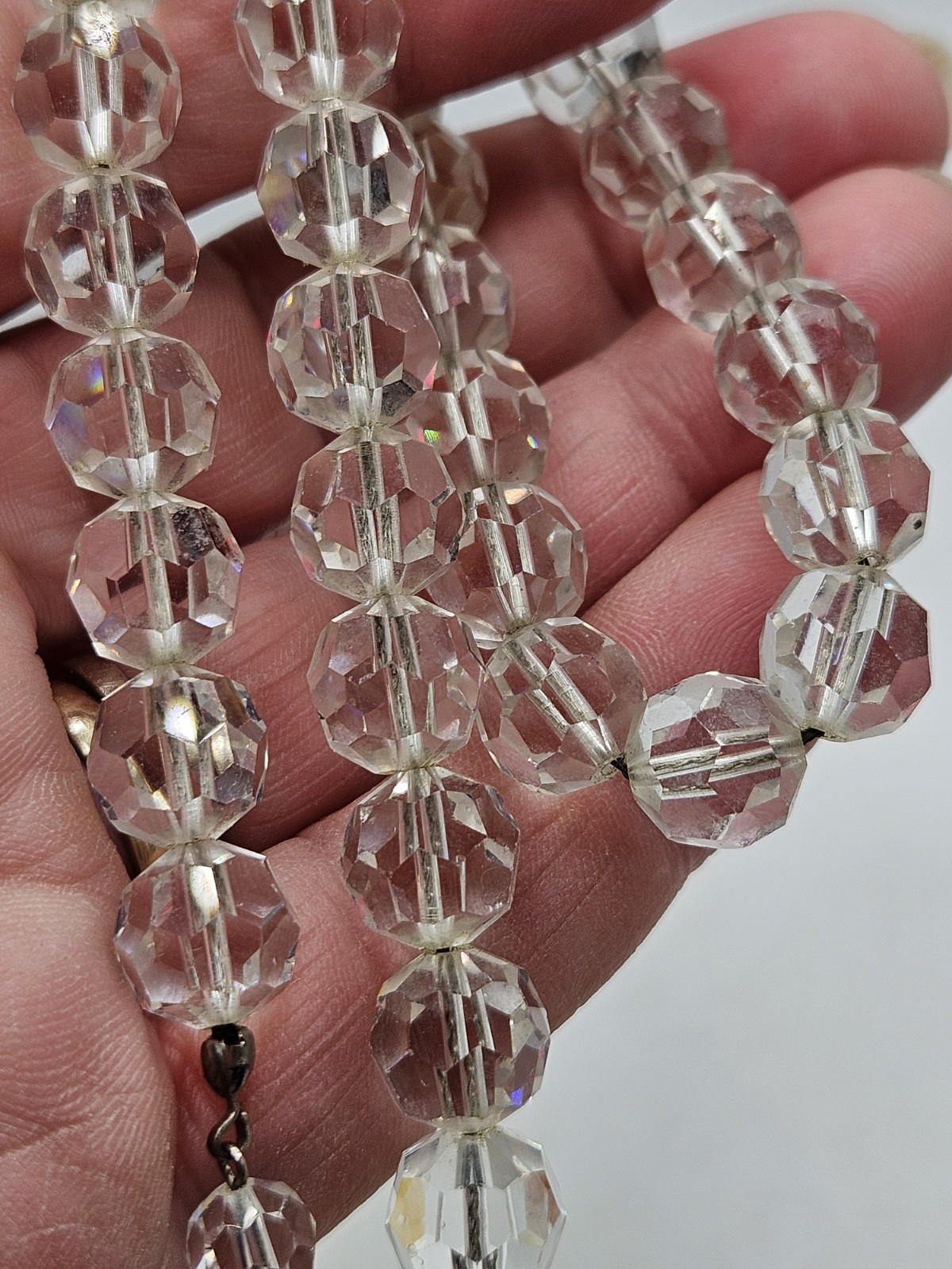 Vintage Faceted Rock Quartz Crystal Beaded Necklace, 16″ To 20″, Unsigned