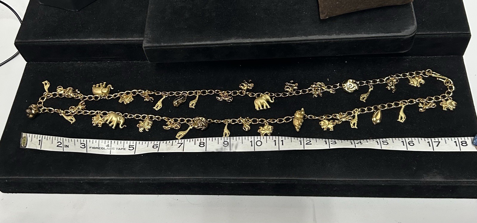 Vintage Gold Tone Safari Animal Crackers Charm Necklace Whimsical Costume
