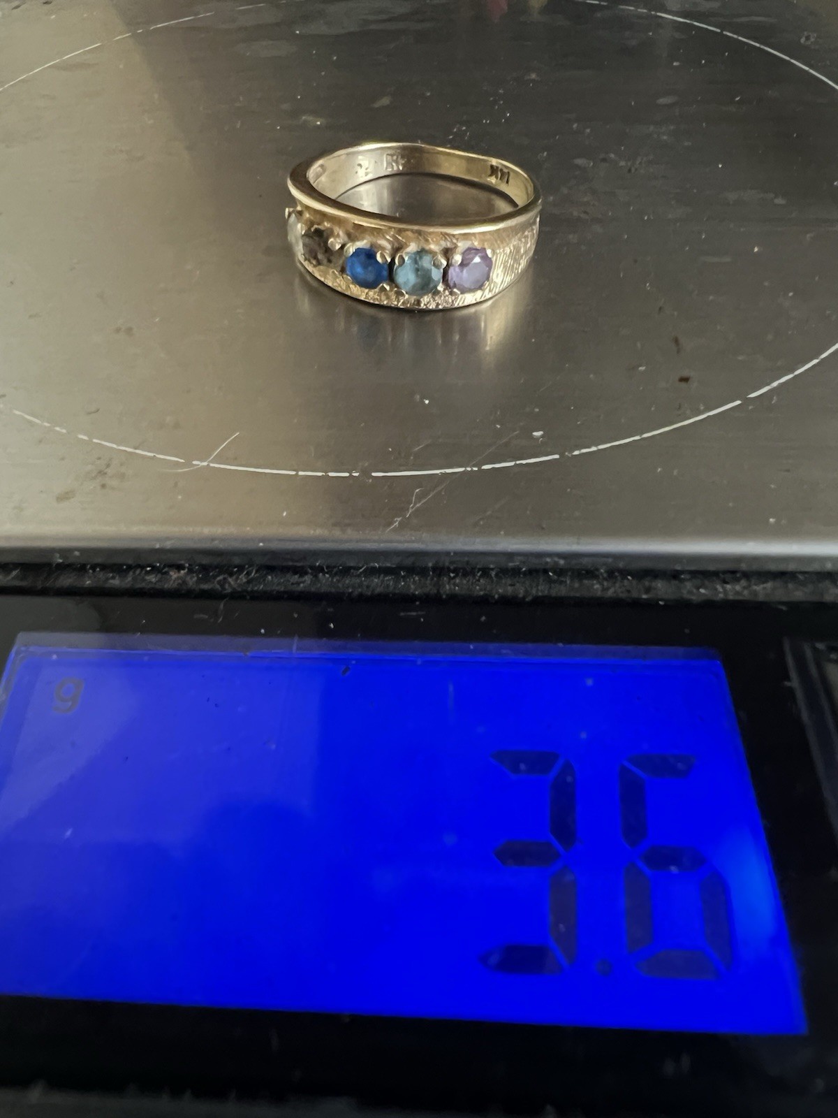 Vintage 14k Yellow Gold 5 Gem Stone 1 Missing MOTHERS Band Ring 3.6 Grams Sz 8