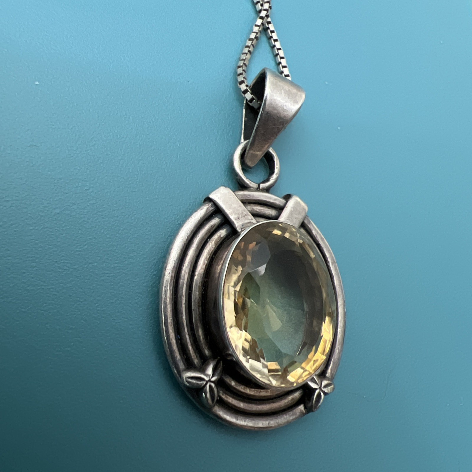 Vintage 925 Sterling Golden Topaz Pendant Necklace – 12 Grams – 16” Long