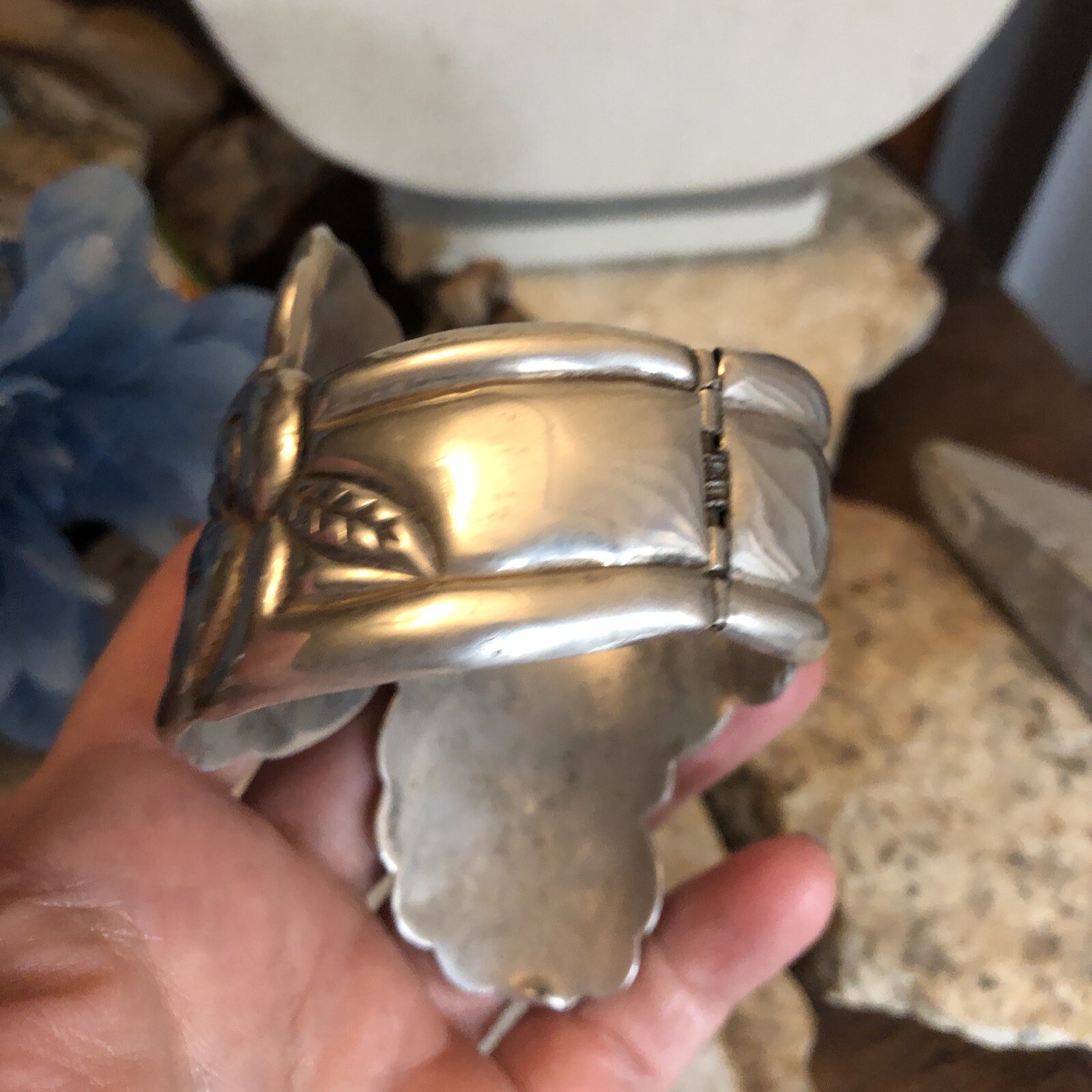 7. Vintage Beto Taxco Sterling Silver 925 Hinged Clamper Cuff Bracelet Mex As Is