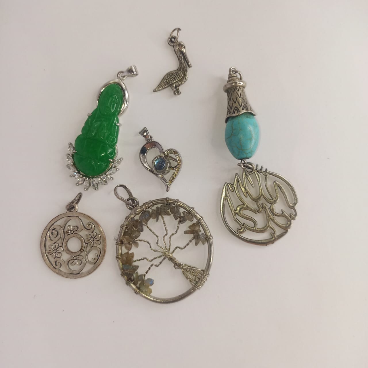 **Mixed Vintage Pendant Lot with Turquoise, Jade & Tree of Life Charms**