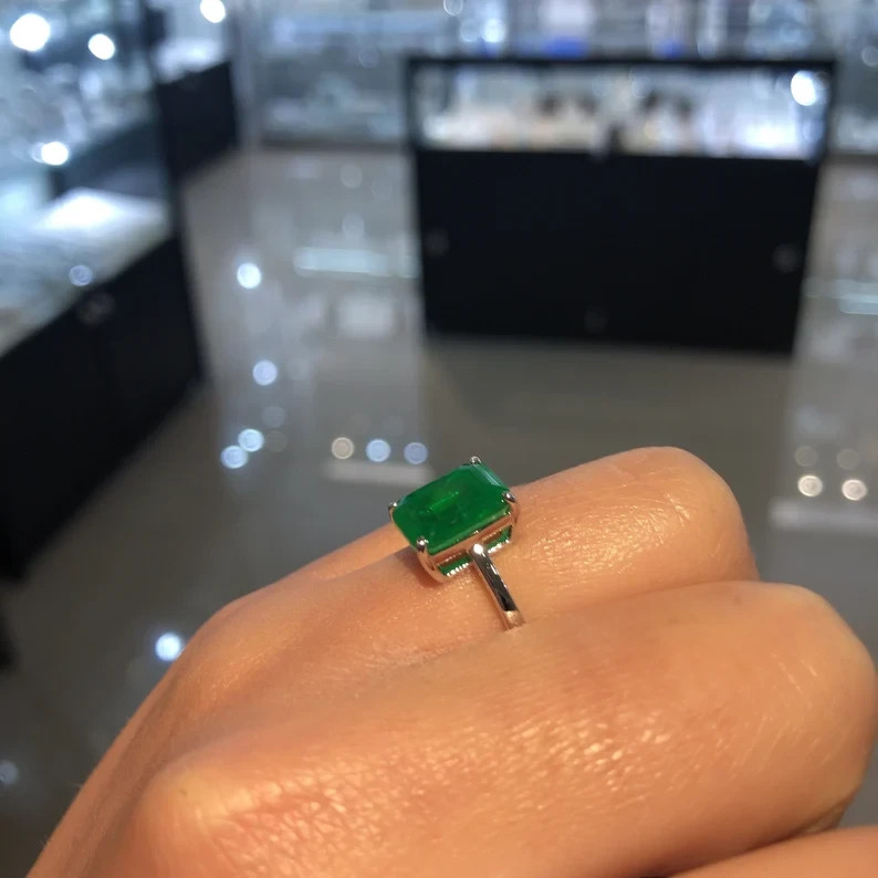 4.00Ct Lab-Created Emerald Classic Solitaire Proposal Ring 925 Silver For Women
