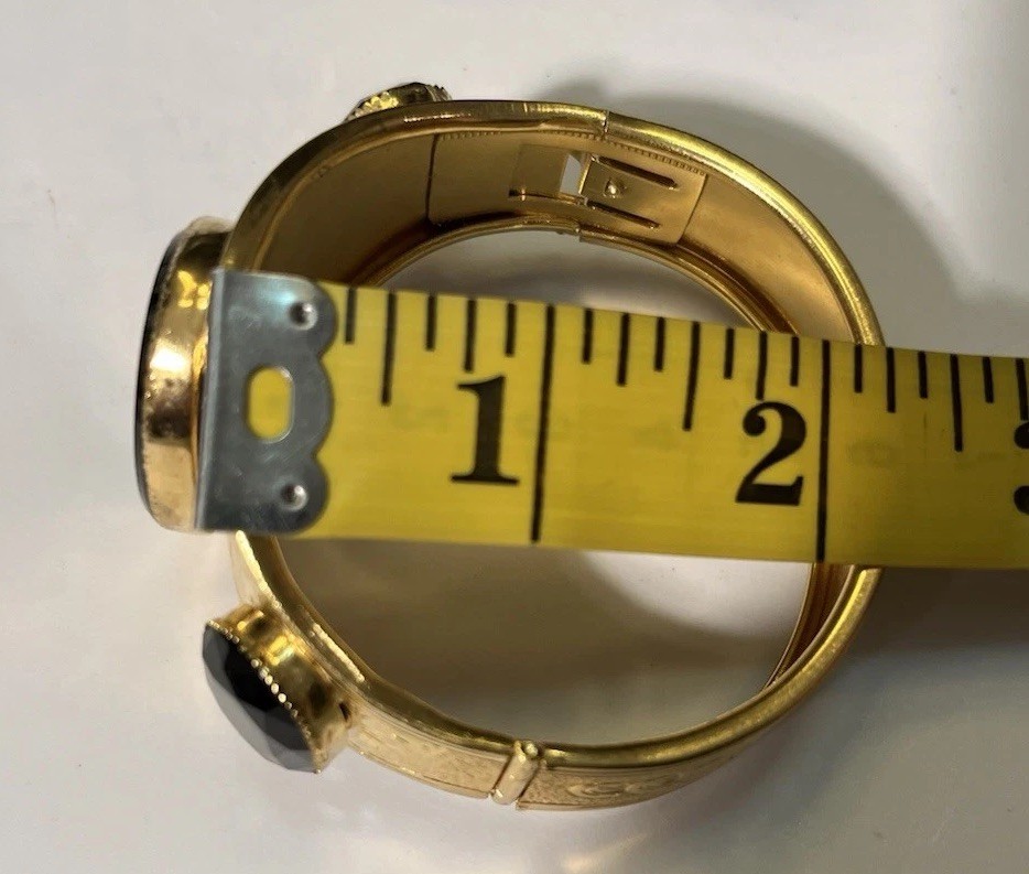 Vtg Victorian Morning Revival Gold Tone Etched Flower Motif Wide Hinged Bracelet