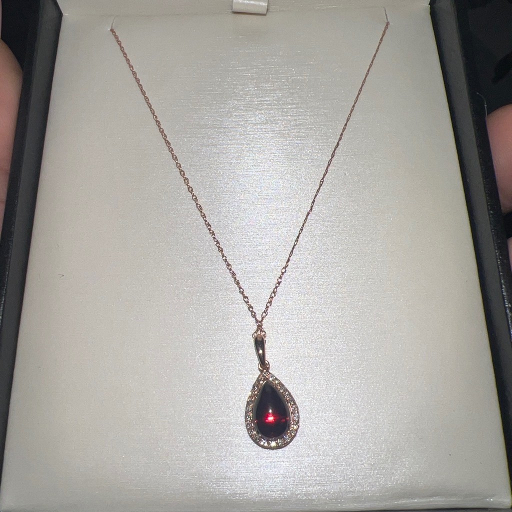 Vintage Garnet Stone, 14K Rose Gold 17 inch Delicate Chain