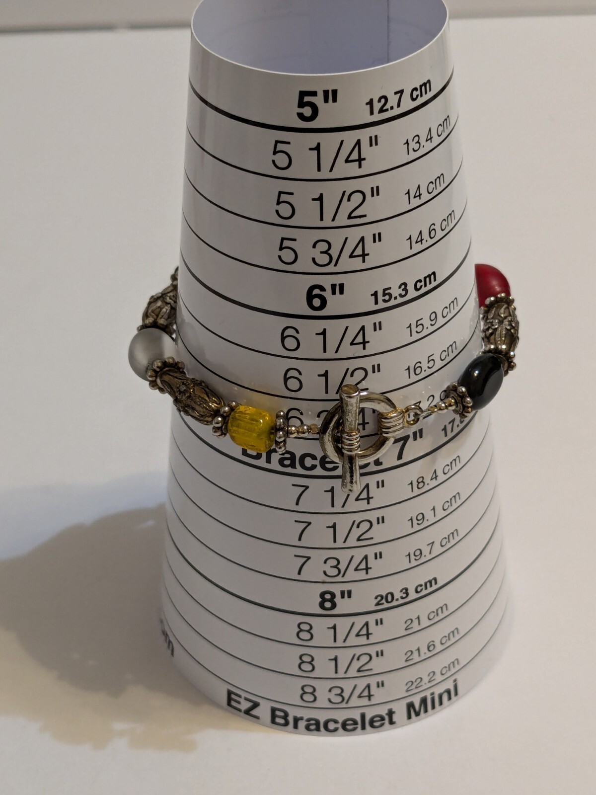 Vintage Multi Tone Bracelet With Multicolor Glass Beads. Toggle Closure 6 3/4″